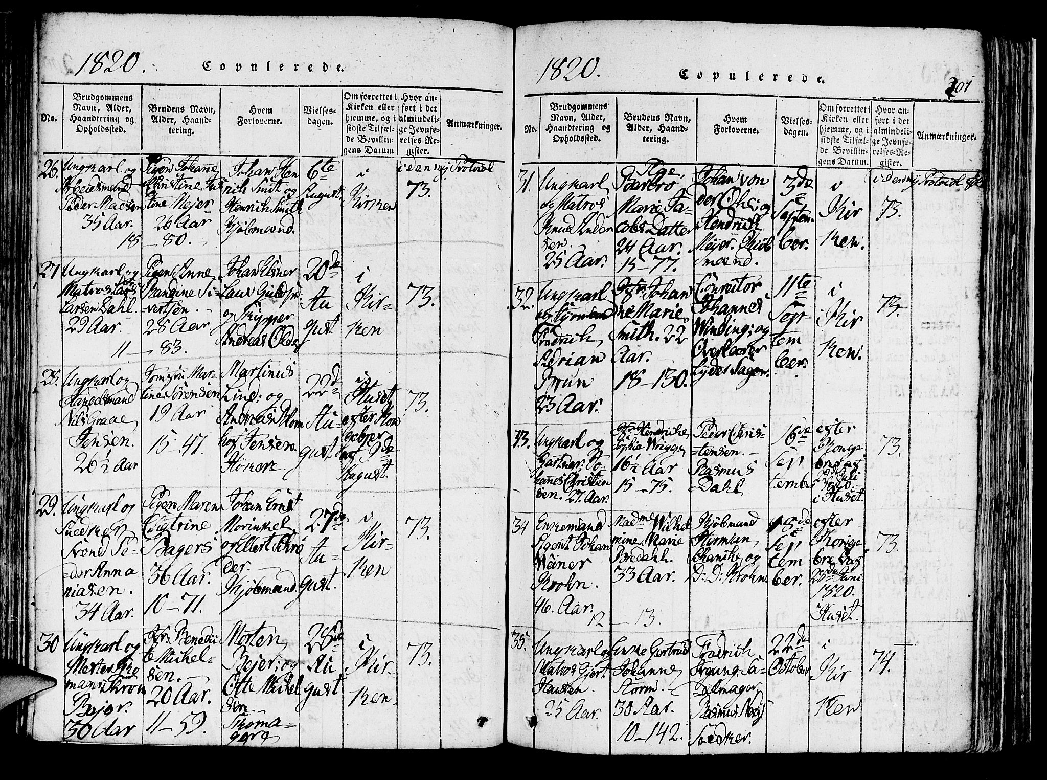 Domkirken sokneprestembete, AV/SAB-A-74801/H/Haa/L0010: Parish register (official) no. A 10, 1816-1821, p. 201