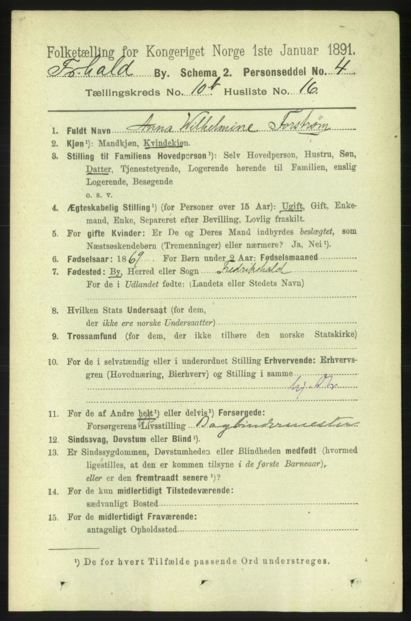 RA, 1891 census for 0101 Fredrikshald, 1891, p. 7532