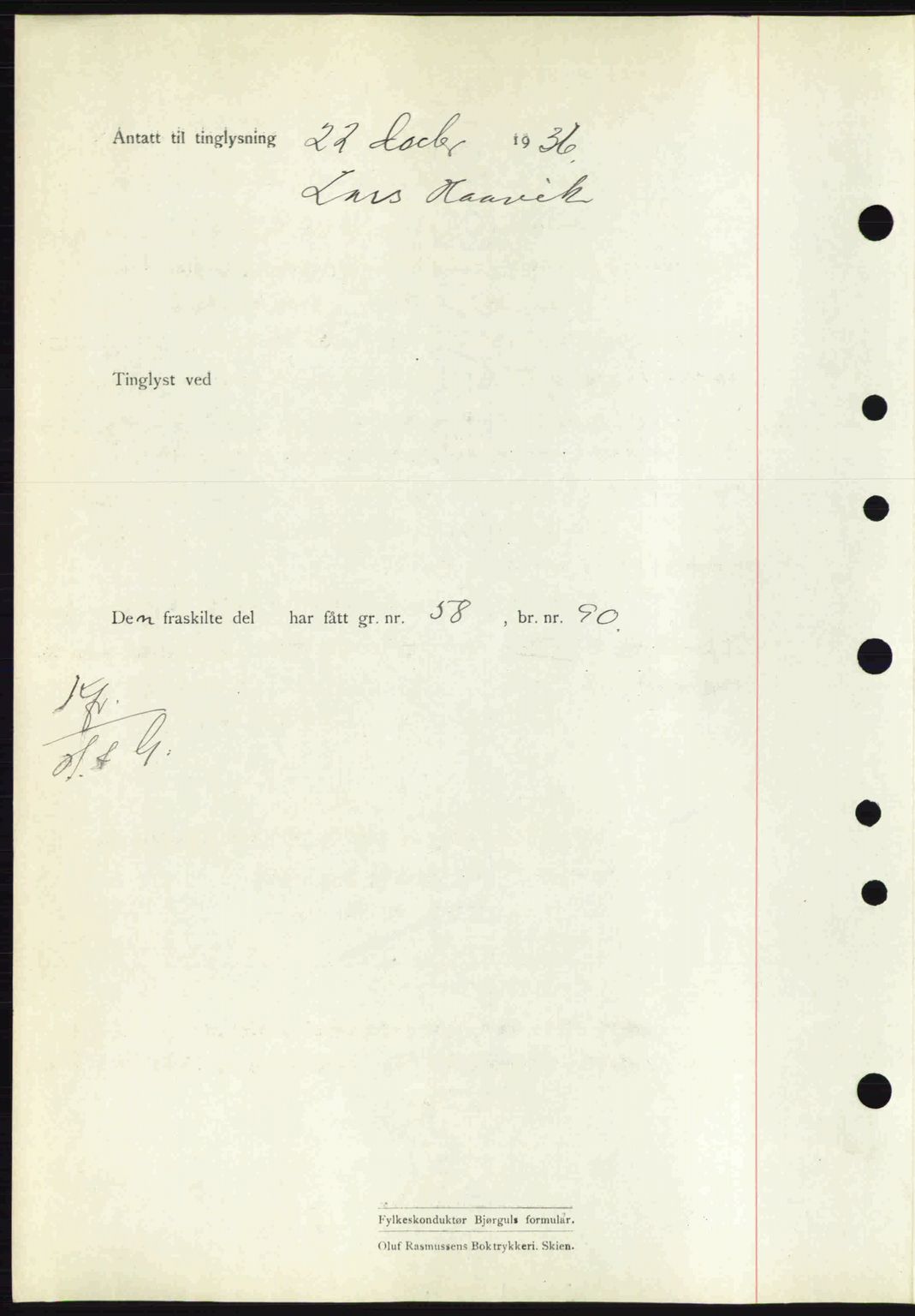 Gjerpen sorenskriveri, SAKO/A-216/G/Ga/Gae/L0067: Mortgage book no. A-66 - A-68, 1936-1937, Diary no: : 3175/1936