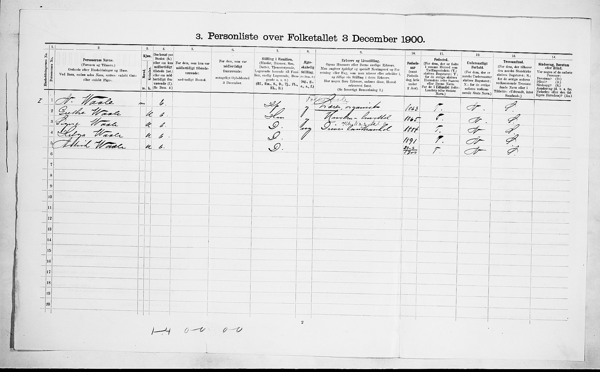 RA, 1900 census for Brunlanes, 1900, p. 1161