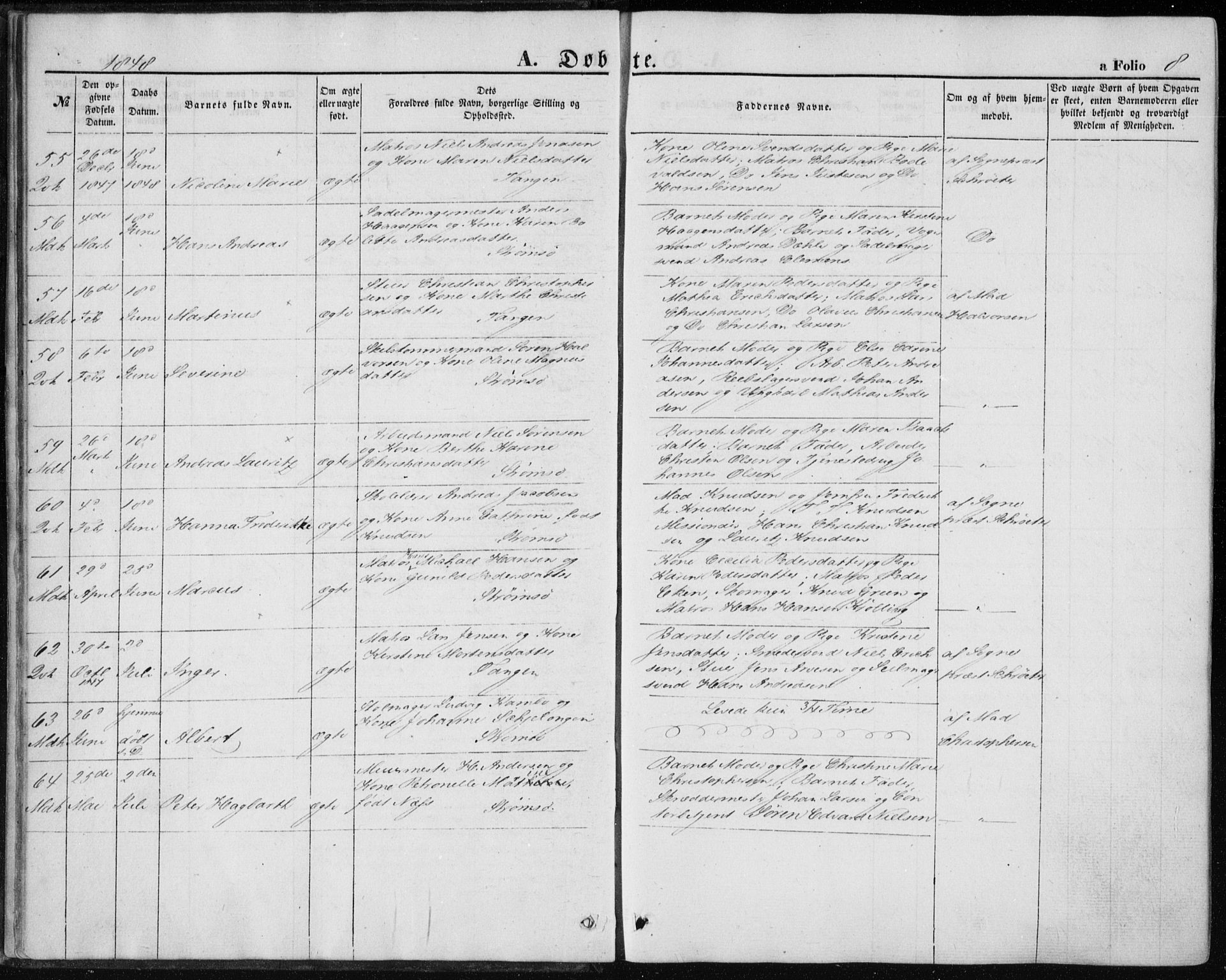 Strømsø kirkebøker, AV/SAKO-A-246/F/Fa/L0014: Parish register (official) no. I 14, 1848-1858, p. 8