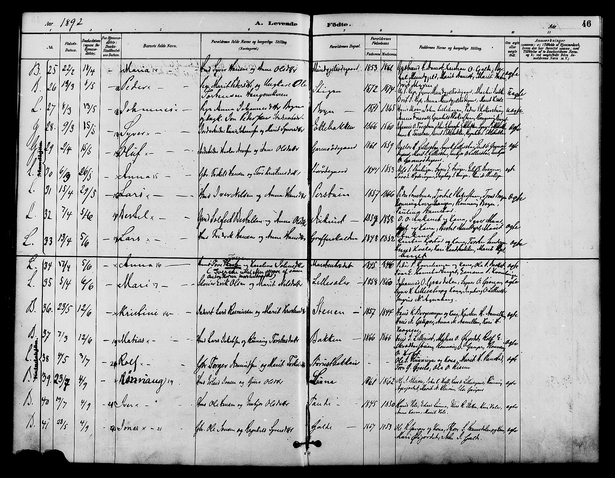 Lom prestekontor, AV/SAH-PREST-070/K/L0008: Parish register (official) no. 8, 1885-1898, p. 46