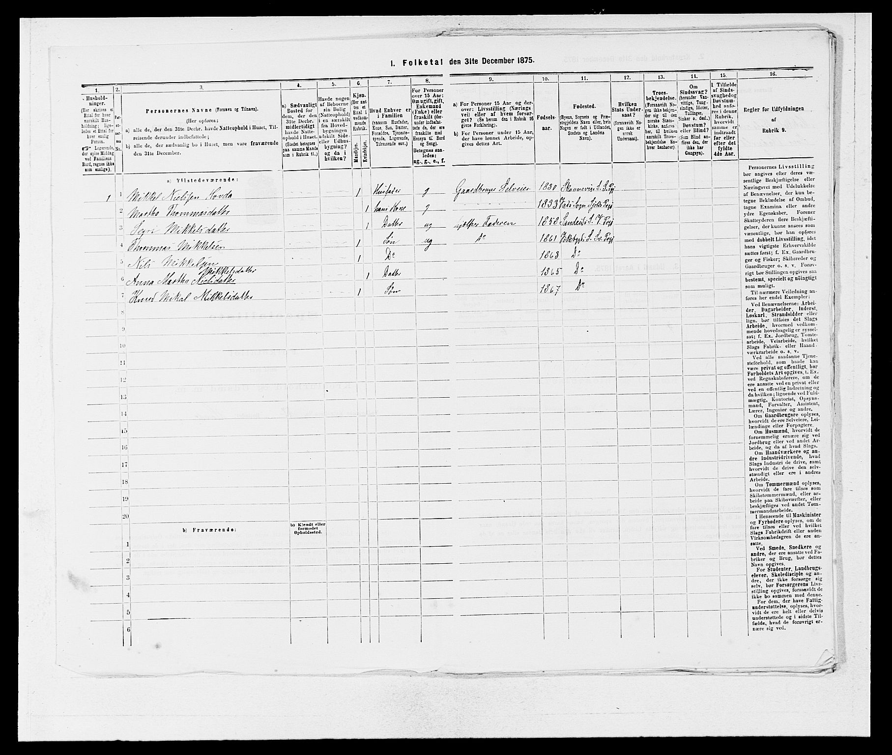 SAB, 1875 census for 1216P Sveio, 1875, p. 289