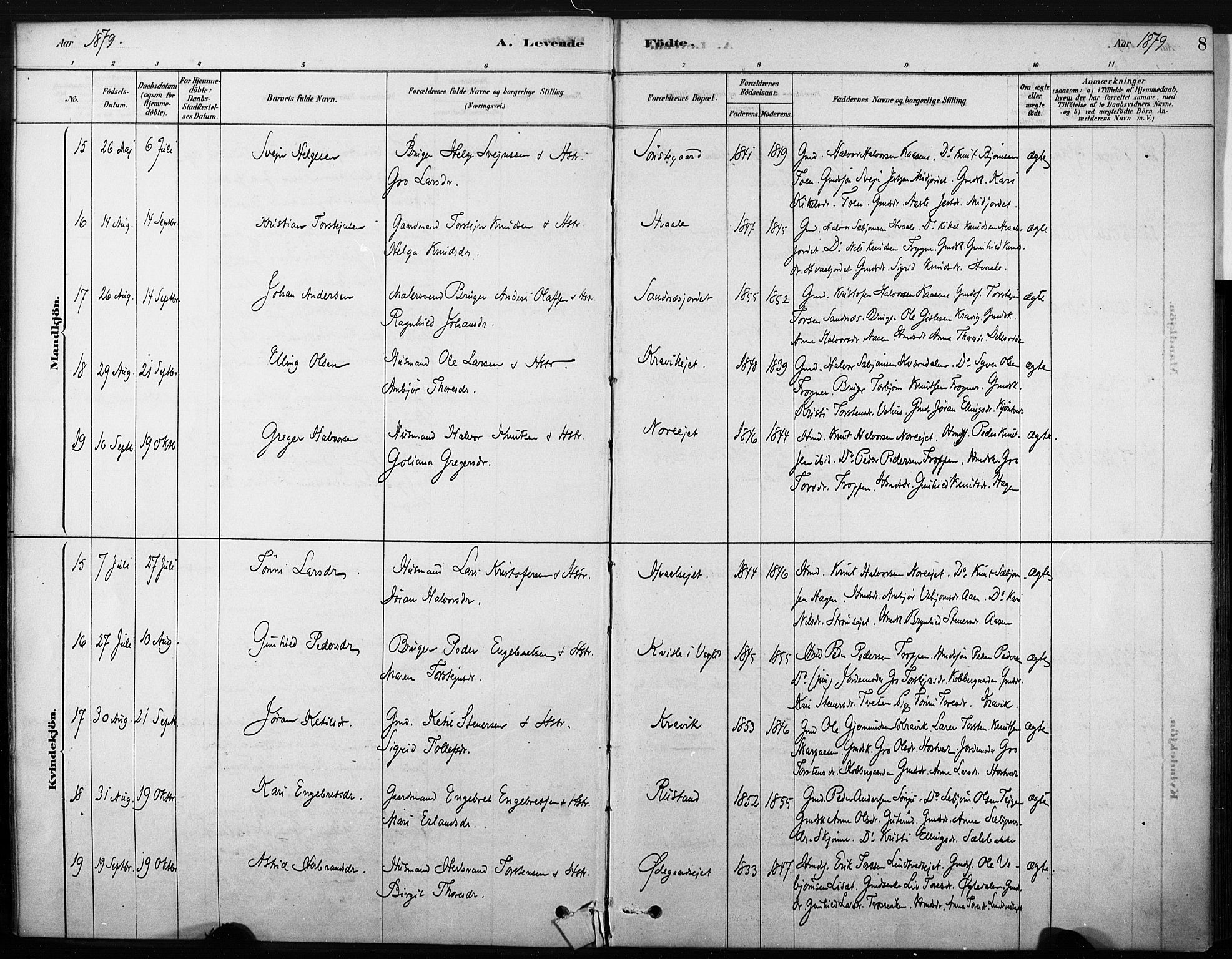 Nore kirkebøker, AV/SAKO-A-238/F/Fb/L0001: Parish register (official) no. II 1, 1878-1886, p. 8