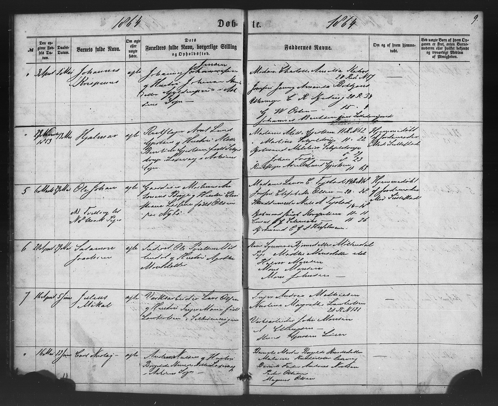 St. Jørgens hospital og Årstad sokneprestembete, AV/SAB-A-99934: Parish register (copy) no. A 3, 1863-1872, p. 9