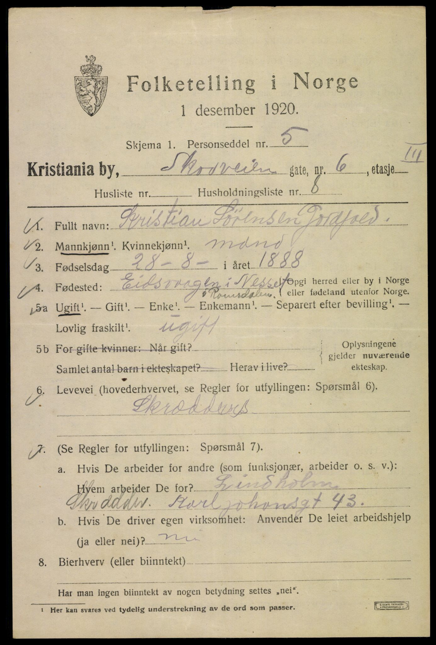 SAO, 1920 census for Kristiania, 1920, p. 515671