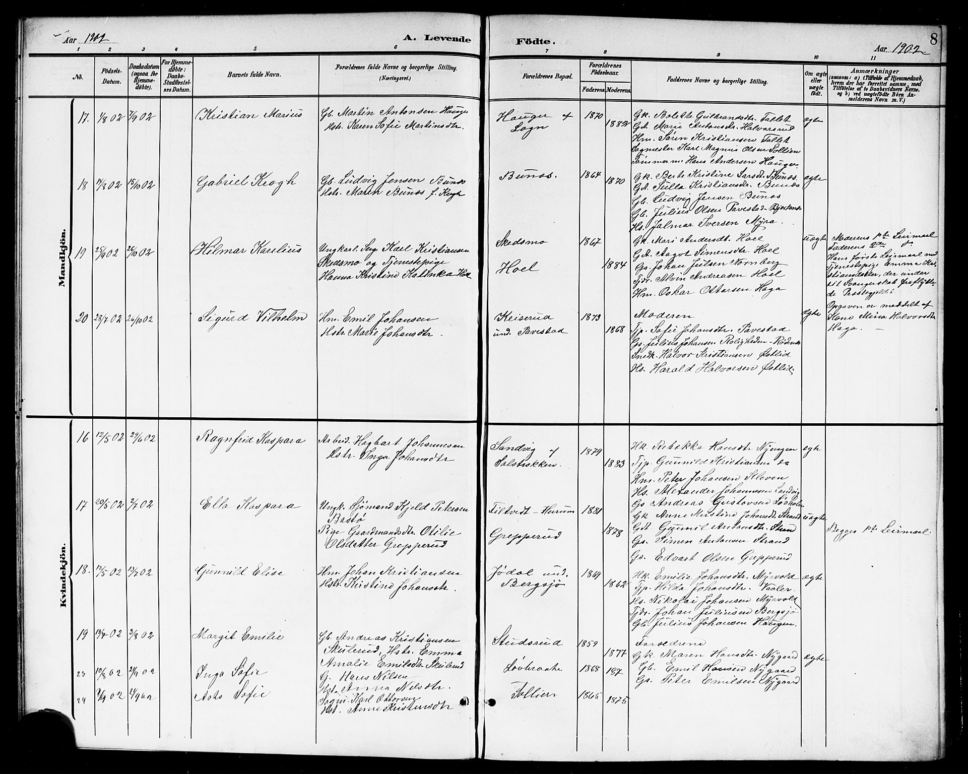 Høland prestekontor Kirkebøker, AV/SAO-A-10346a/G/Gb/L0001: Parish register (copy) no. II 1, 1902-1919, p. 8