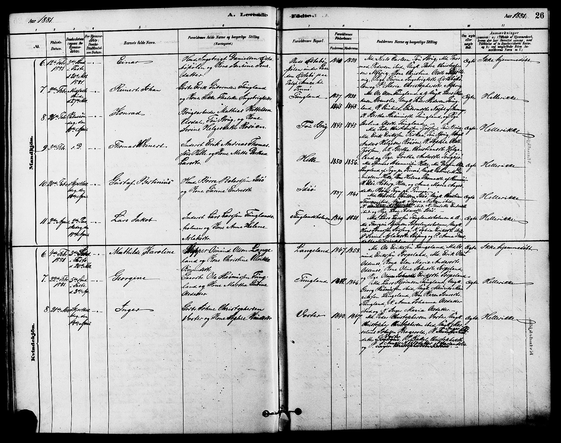 Strand sokneprestkontor, SAST/A-101828/H/Ha/Haa/L0009: Parish register (official) no. A 9, 1877-1908, p. 26