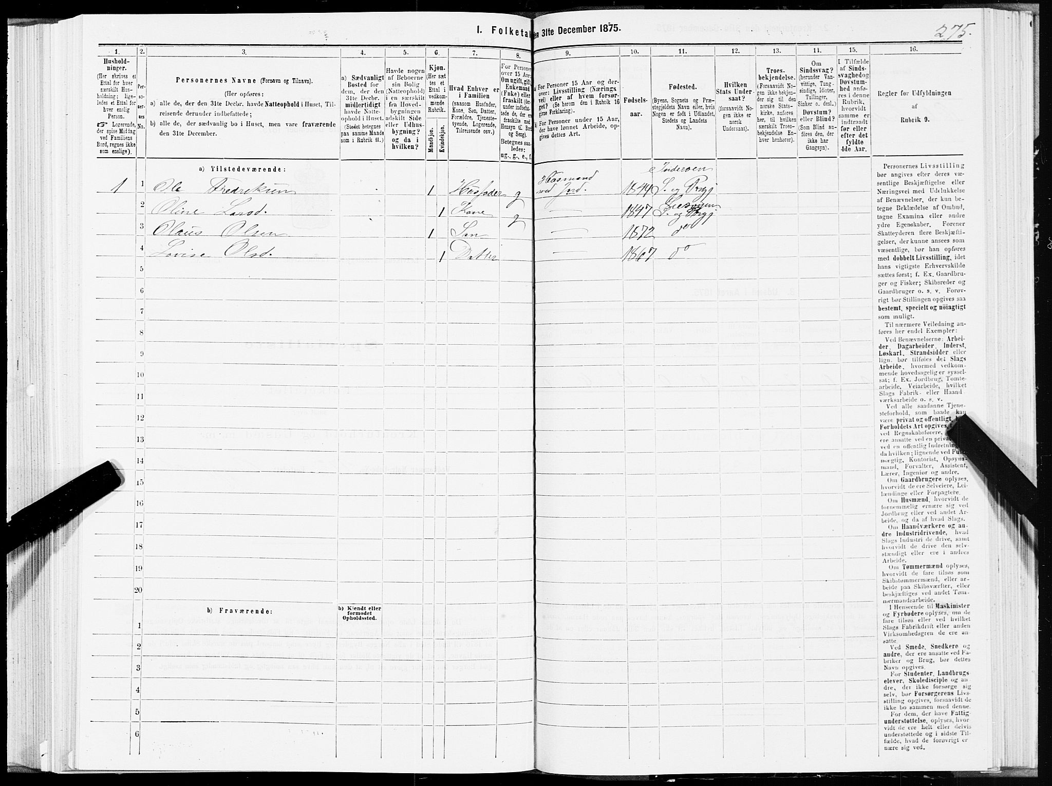 SAT, 1875 census for 1718P Leksvik, 1875, p. 1275