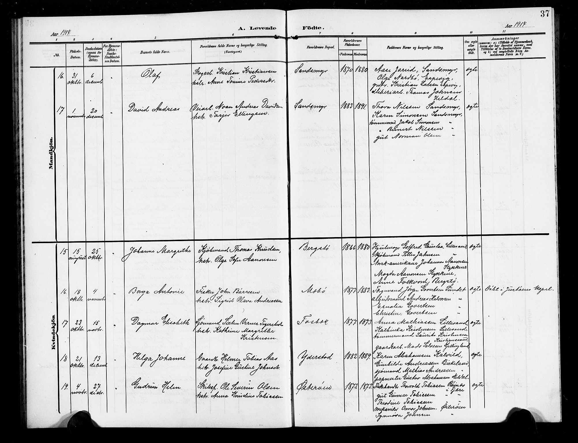 Vestre Moland sokneprestkontor, SAK/1111-0046/F/Fb/Fbb/L0007: Parish register (copy) no. B 7, 1906-1929, p. 38
