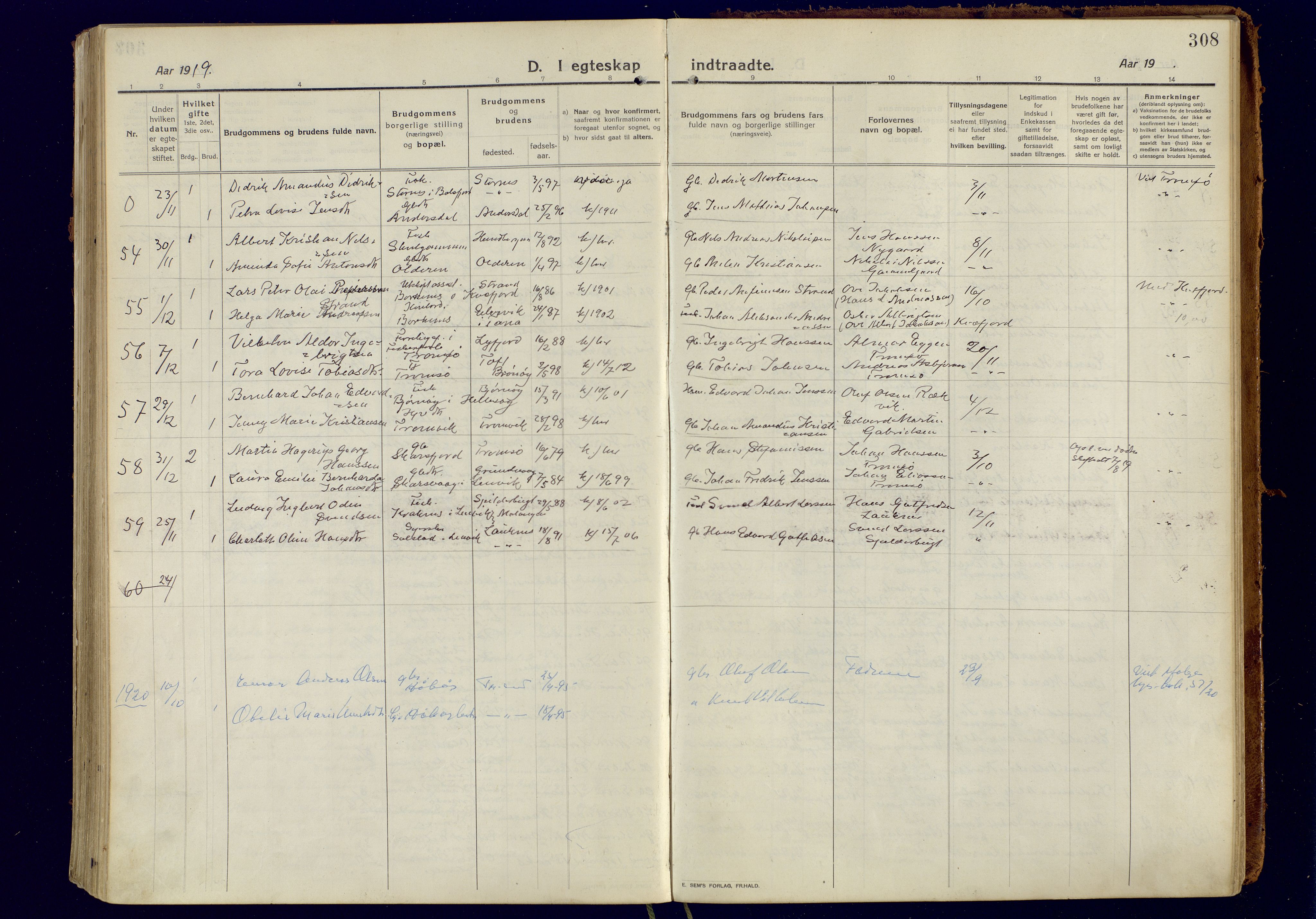 Tromsøysund sokneprestkontor, SATØ/S-1304/G/Ga/L0008kirke: Parish register (official) no. 8, 1914-1922, p. 308