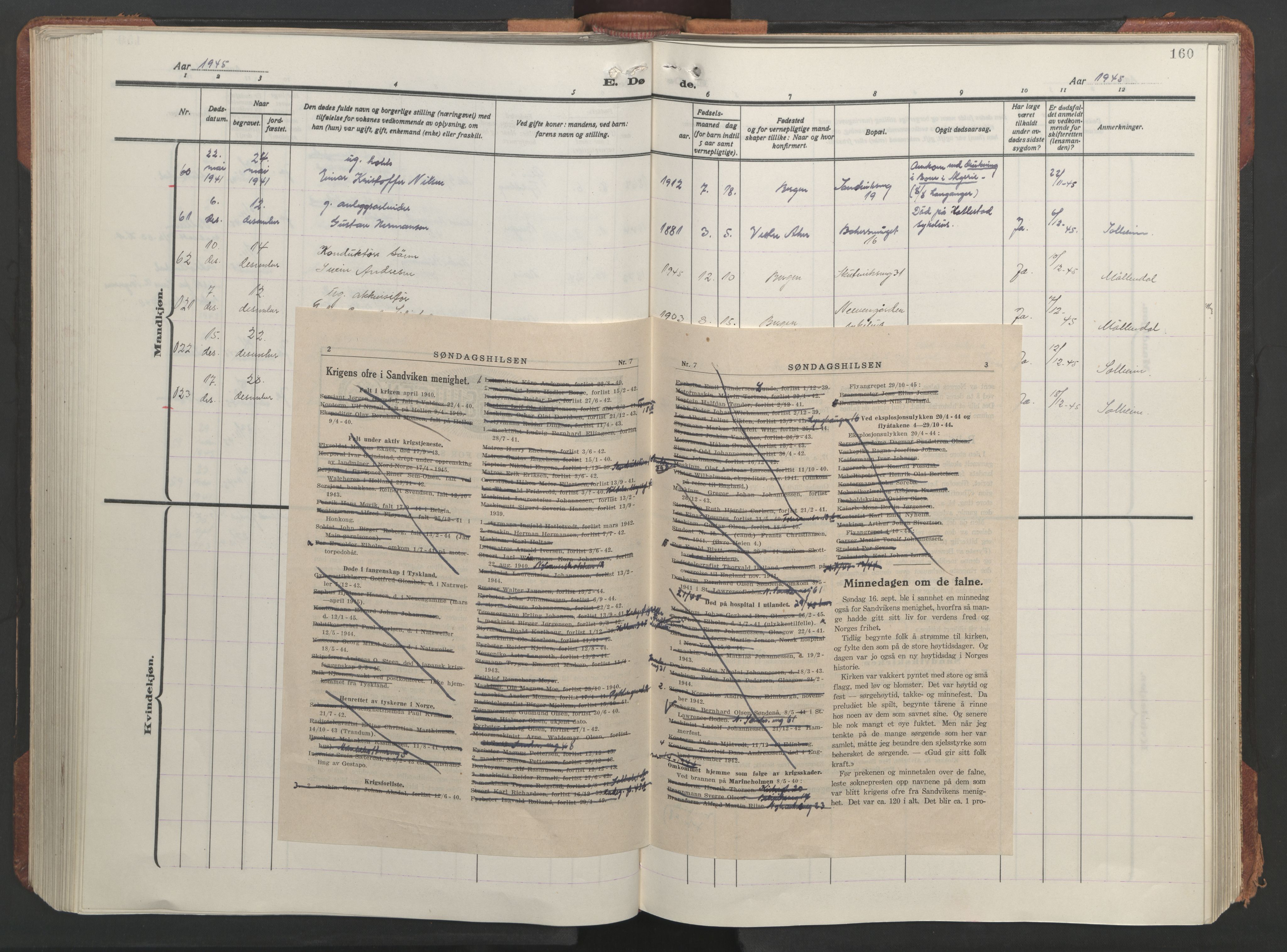 Sandviken Sokneprestembete, AV/SAB-A-77601/H/Hb/L0018: Parish register (copy) no. E 2, 1926-1962, p. 159b-160a