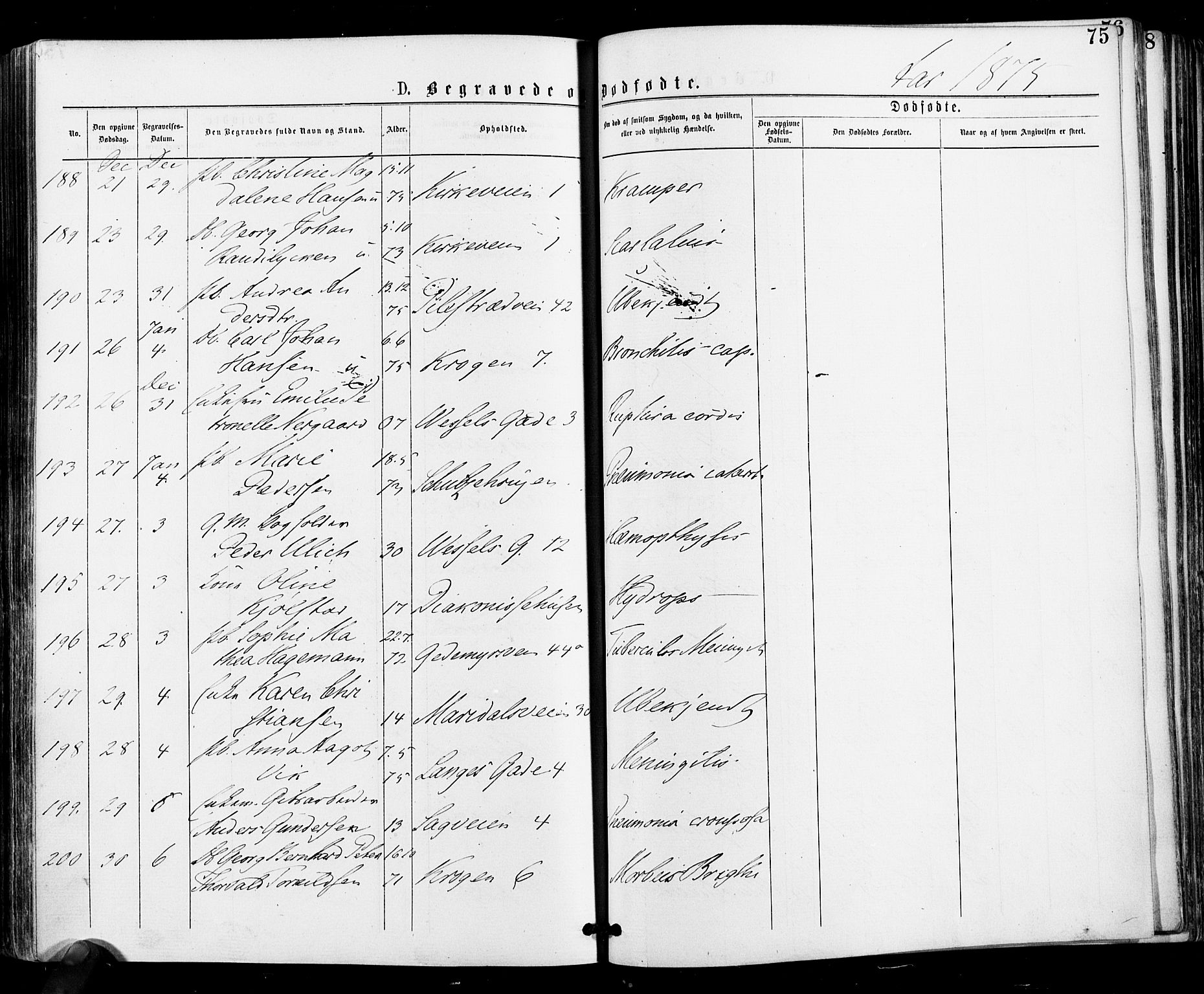 Gamle Aker prestekontor Kirkebøker, SAO/A-10617a/F/L0004: Parish register (official) no. 4, 1872-1879, p. 75