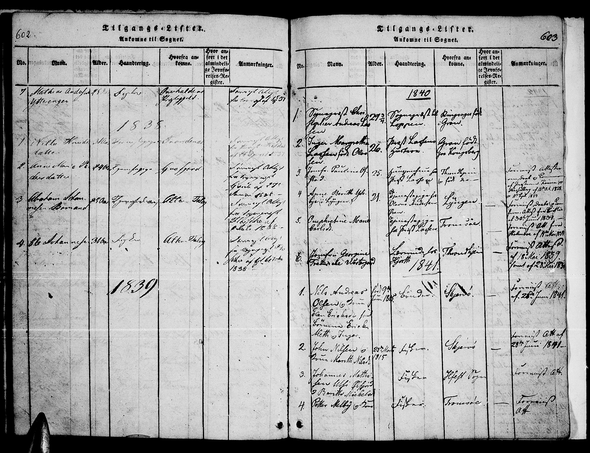 Loppa sokneprestkontor, SATØ/S-1339/H/Ha/L0003kirke: Parish register (official) no. 3, 1820-1848, p. 602-603
