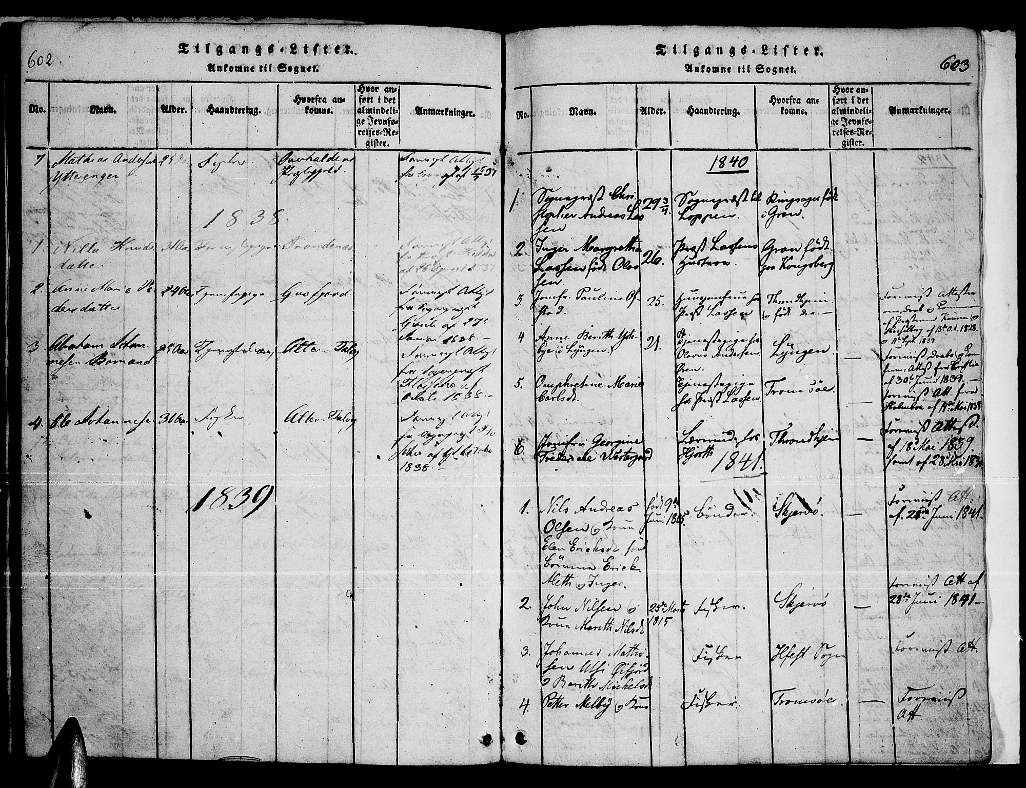 Loppa sokneprestkontor, AV/SATØ-S-1339/H/Ha/L0003kirke: Parish register (official) no. 3, 1820-1848, p. 602-603