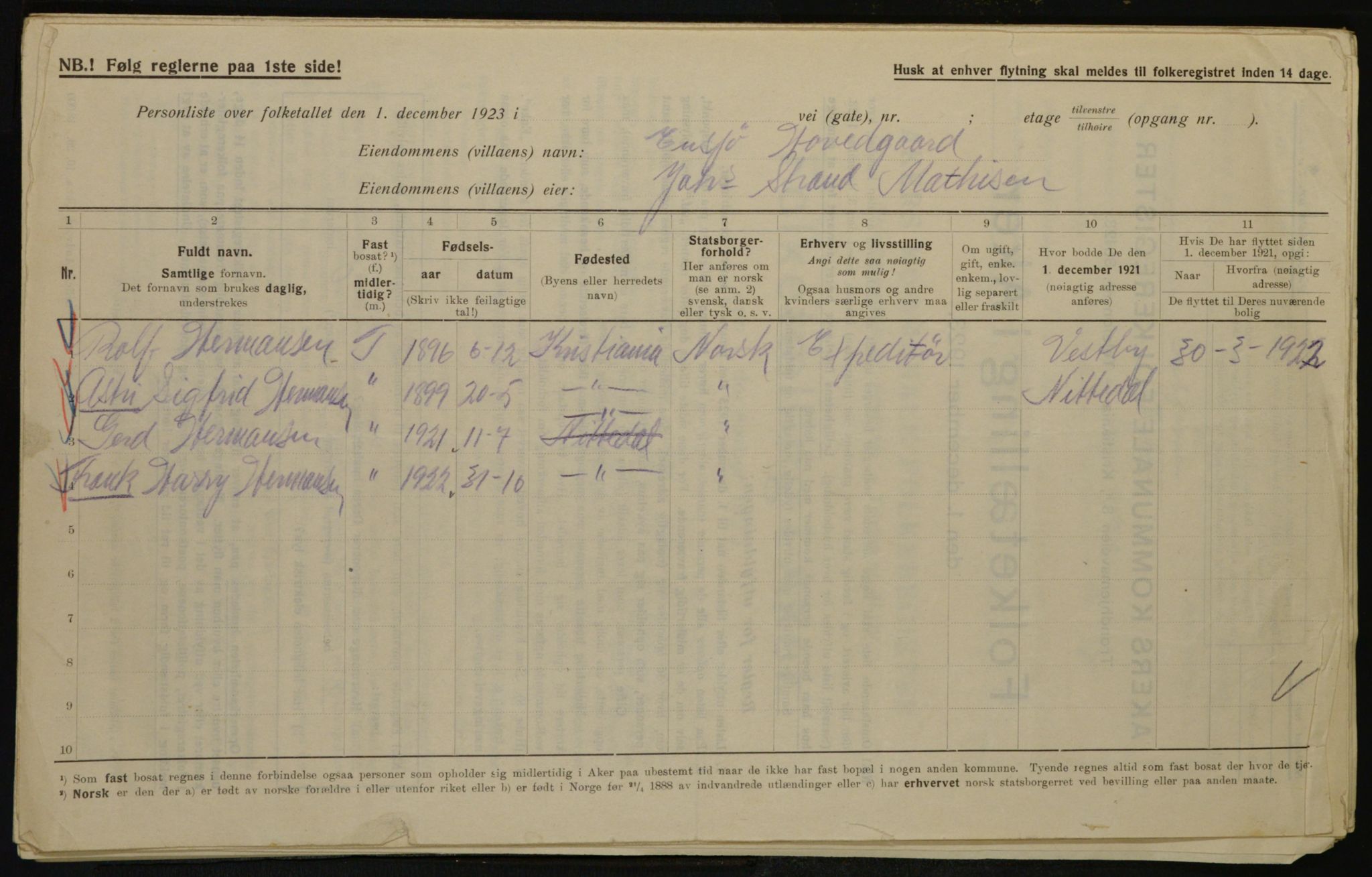 , Municipal Census 1923 for Aker, 1923, p. 23503