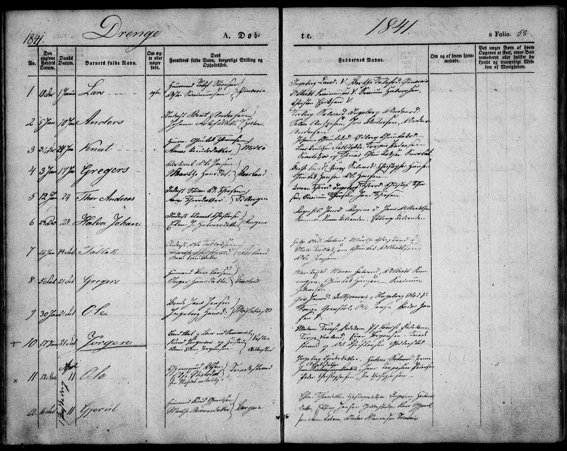 Holt sokneprestkontor, AV/SAK-1111-0021/F/Fa/L0007: Parish register (official) no. A 7, 1836-1848, p. 58