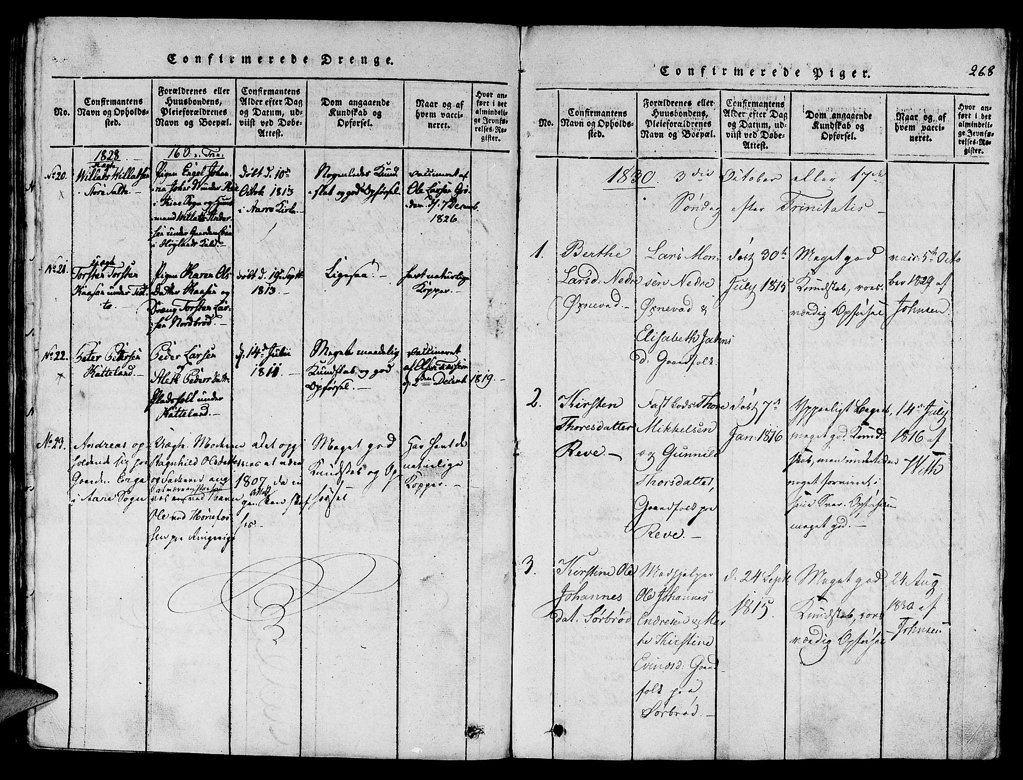 Klepp sokneprestkontor, SAST/A-101803/001/3/30BA/L0002: Parish register (official) no. A 2, 1816-1833, p. 268