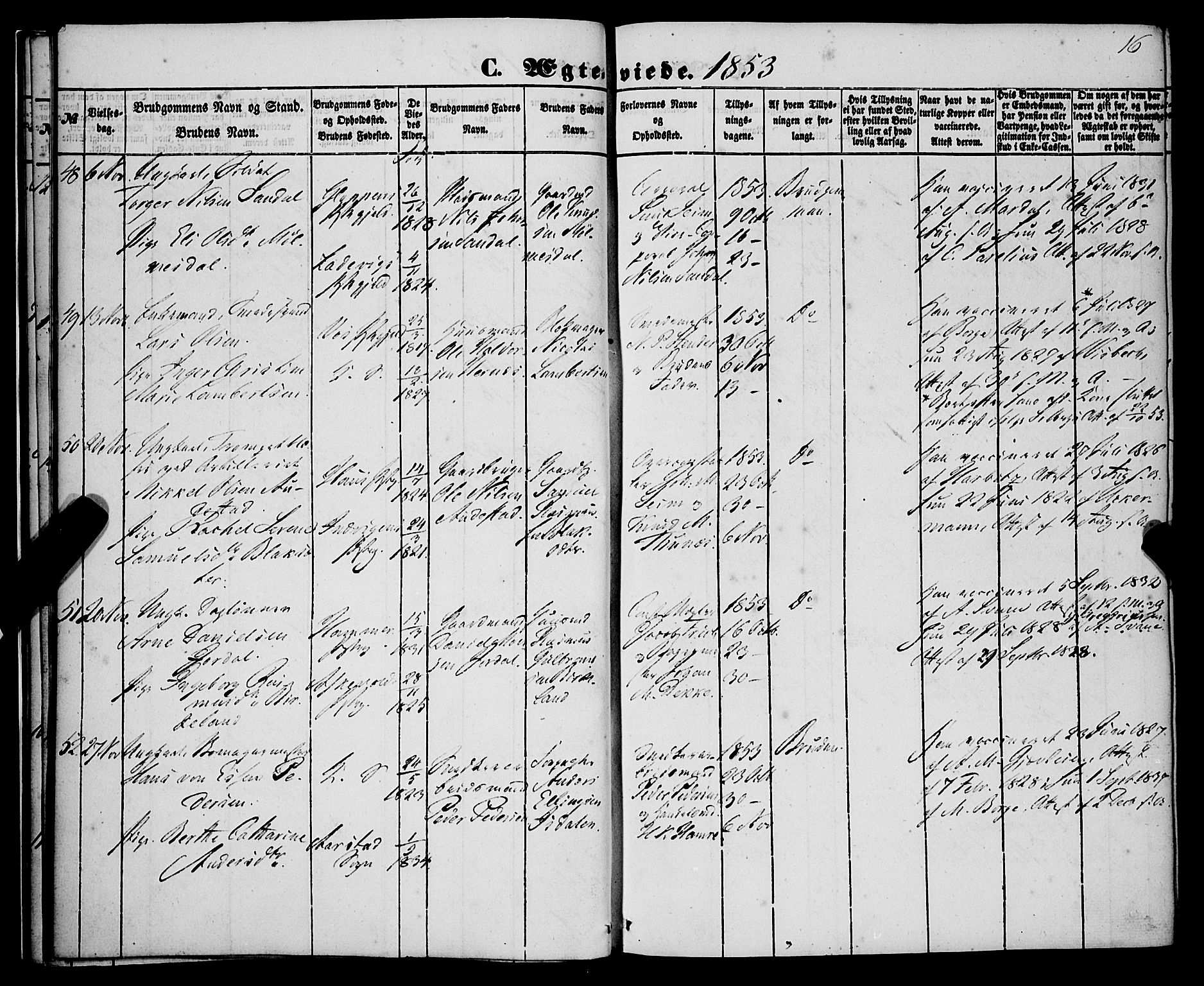 Korskirken sokneprestembete, AV/SAB-A-76101/H/Haa/L0035: Parish register (official) no. D 2, 1852-1867, p. 16