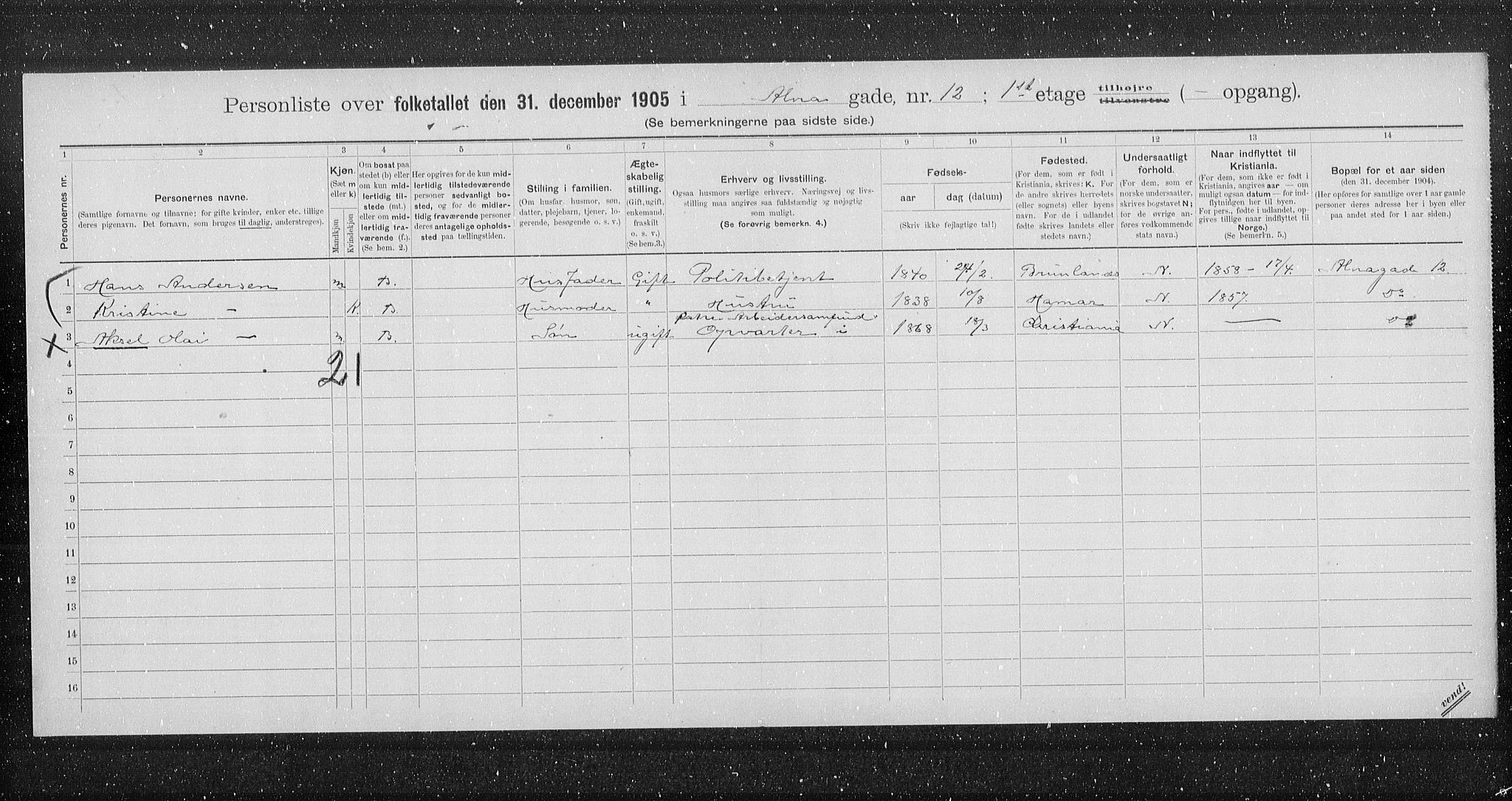 OBA, Municipal Census 1905 for Kristiania, 1905, p. 618