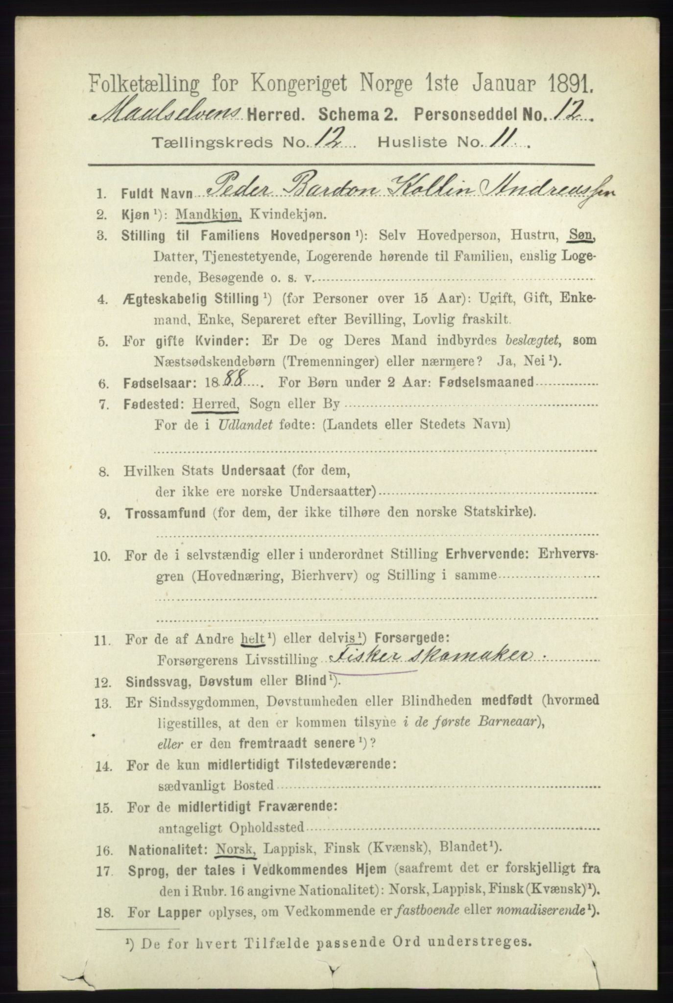 RA, 1891 census for 1924 Målselv, 1891, p. 3868