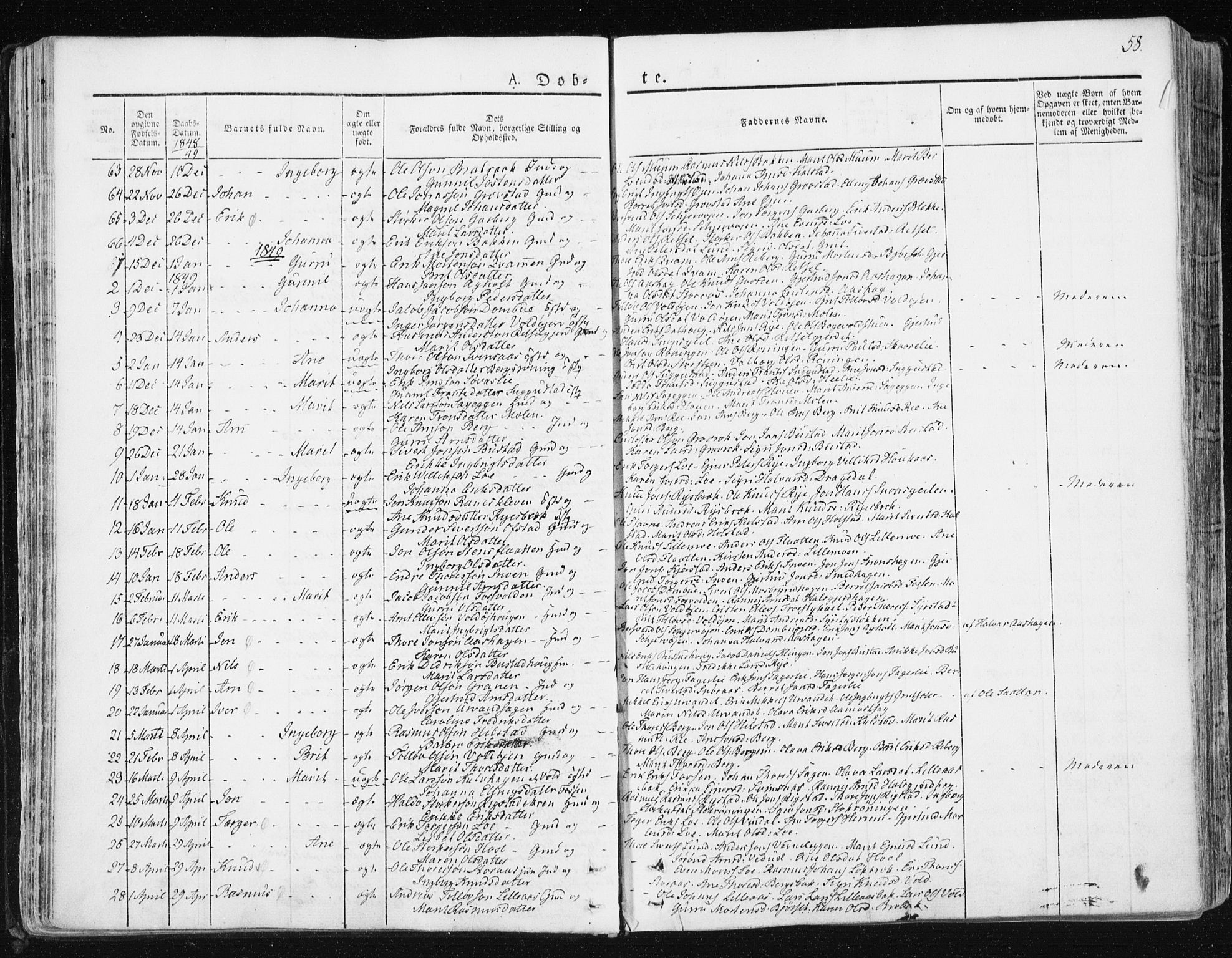 Ministerialprotokoller, klokkerbøker og fødselsregistre - Sør-Trøndelag, SAT/A-1456/672/L0855: Parish register (official) no. 672A07, 1829-1860, p. 58