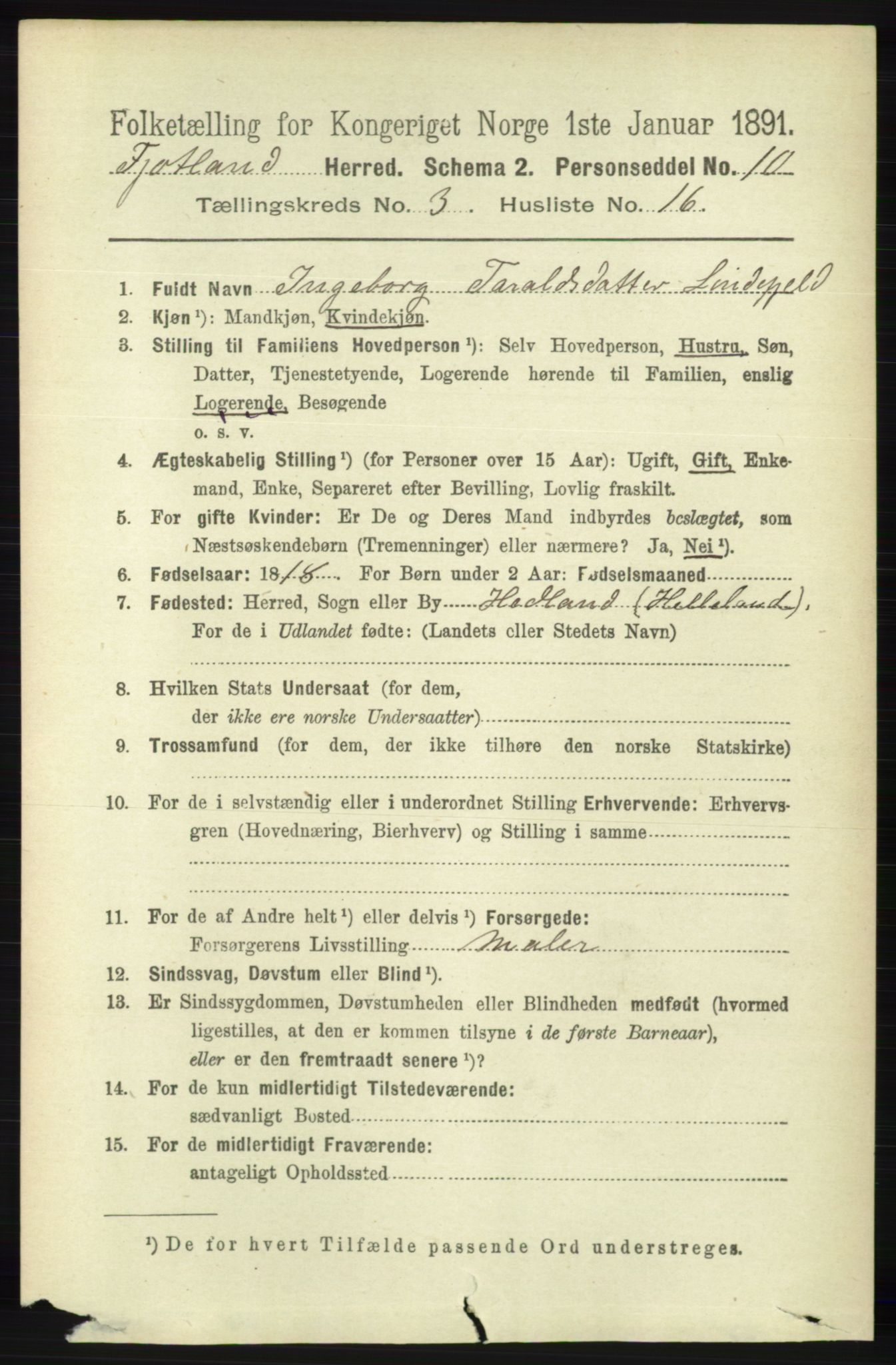 RA, 1891 census for 1036 Fjotland, 1891, p. 497