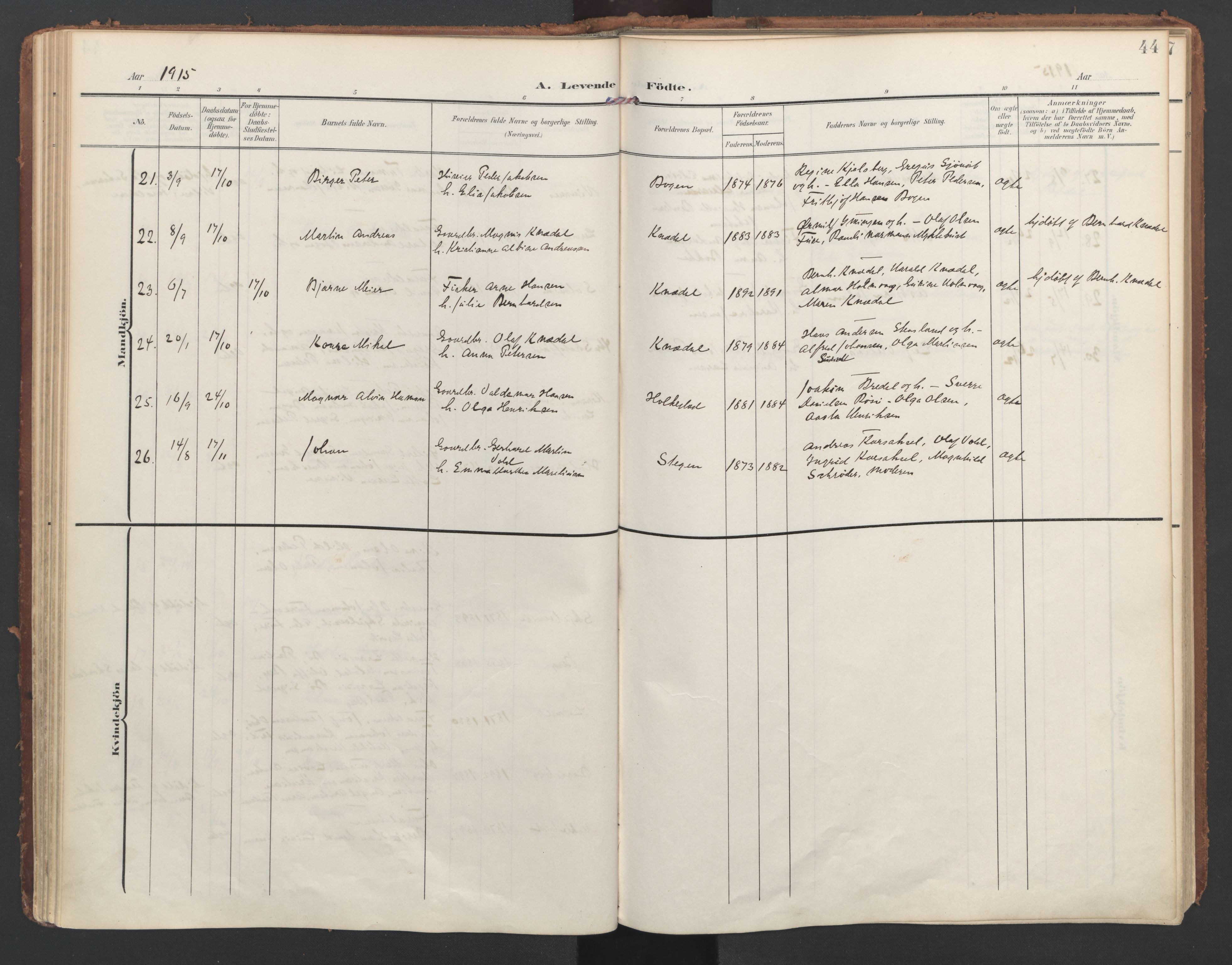 Ministerialprotokoller, klokkerbøker og fødselsregistre - Nordland, AV/SAT-A-1459/855/L0805: Parish register (official) no. 855A13, 1906-1920, p. 44