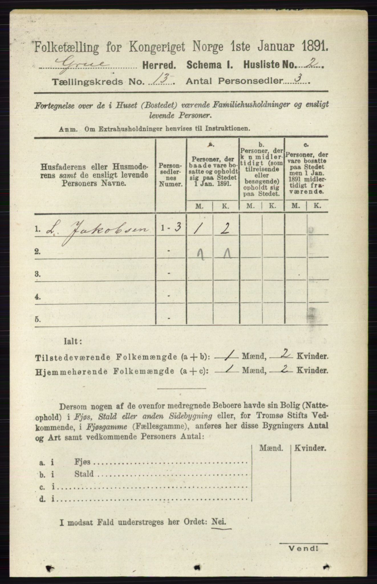 RA, 1891 census for 0423 Grue, 1891, p. 6500