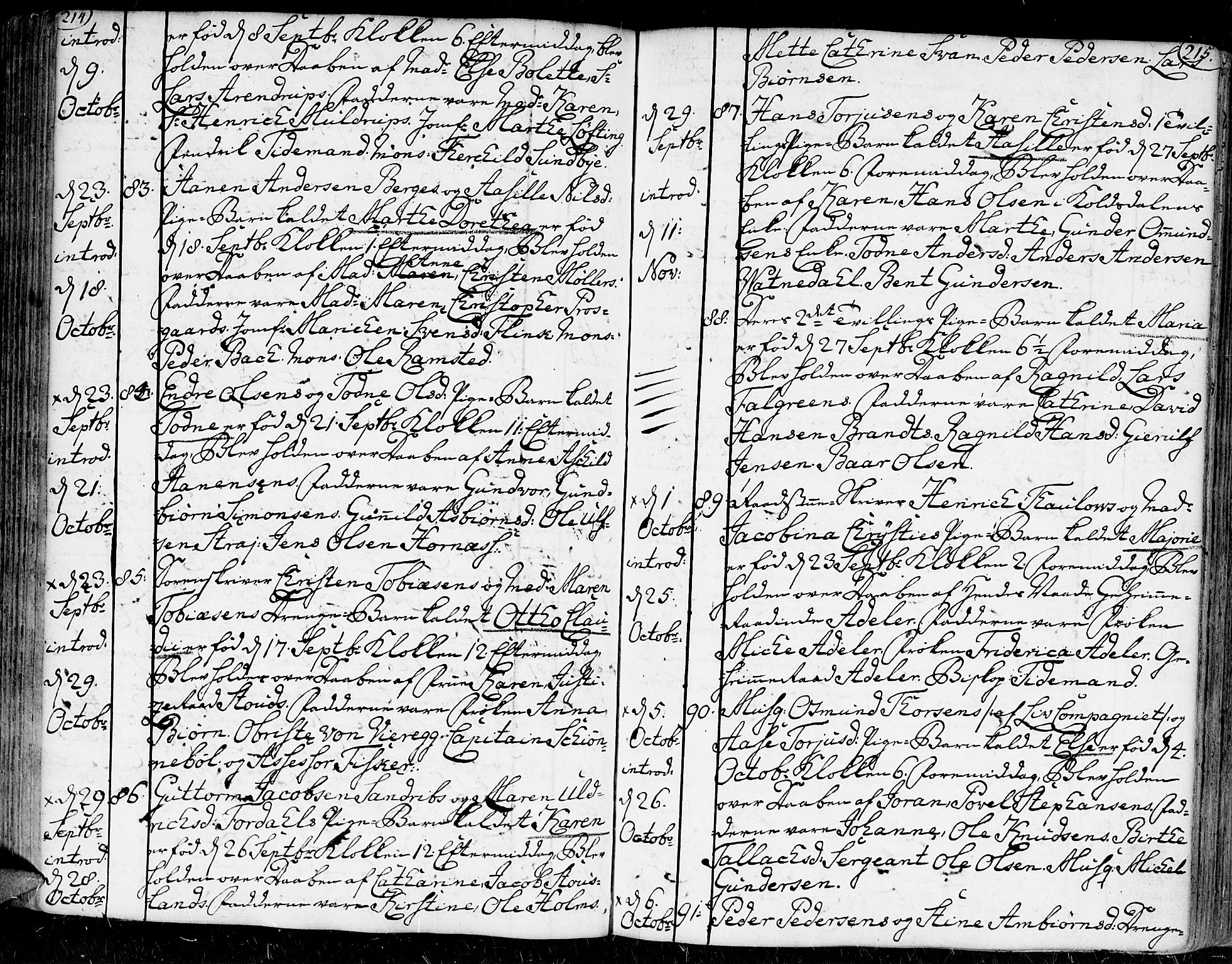 Kristiansand domprosti, SAK/1112-0006/F/Fa/L0002: Parish register (official) no. A 2, 1755-1778, p. 214-215