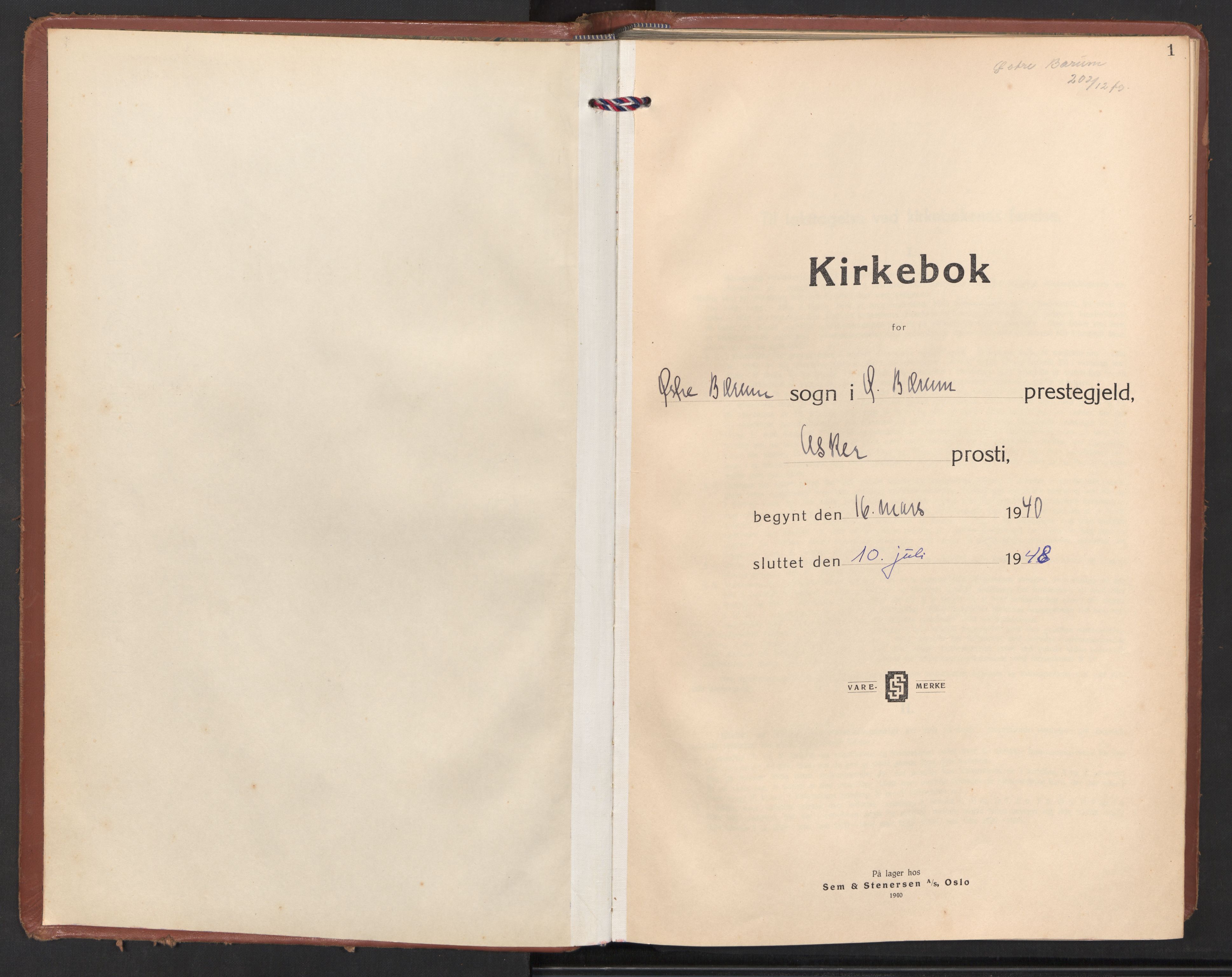 Østre Bærum prestekontor Kirkebøker, AV/SAO-A-10887/F/Fa/L0008: Parish register (official) no. 8, 1940-1948, p. 1