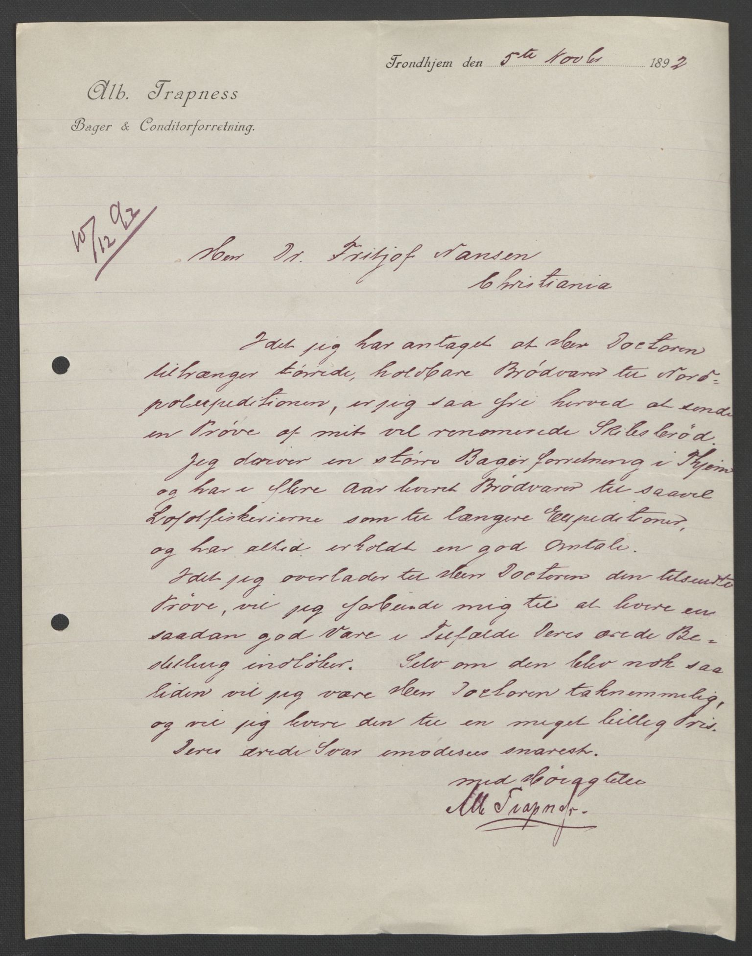 Arbeidskomitéen for Fridtjof Nansens polarekspedisjon, AV/RA-PA-0061/D/L0004: Innk. brev og telegrammer vedr. proviant og utrustning, 1892-1893, p. 570