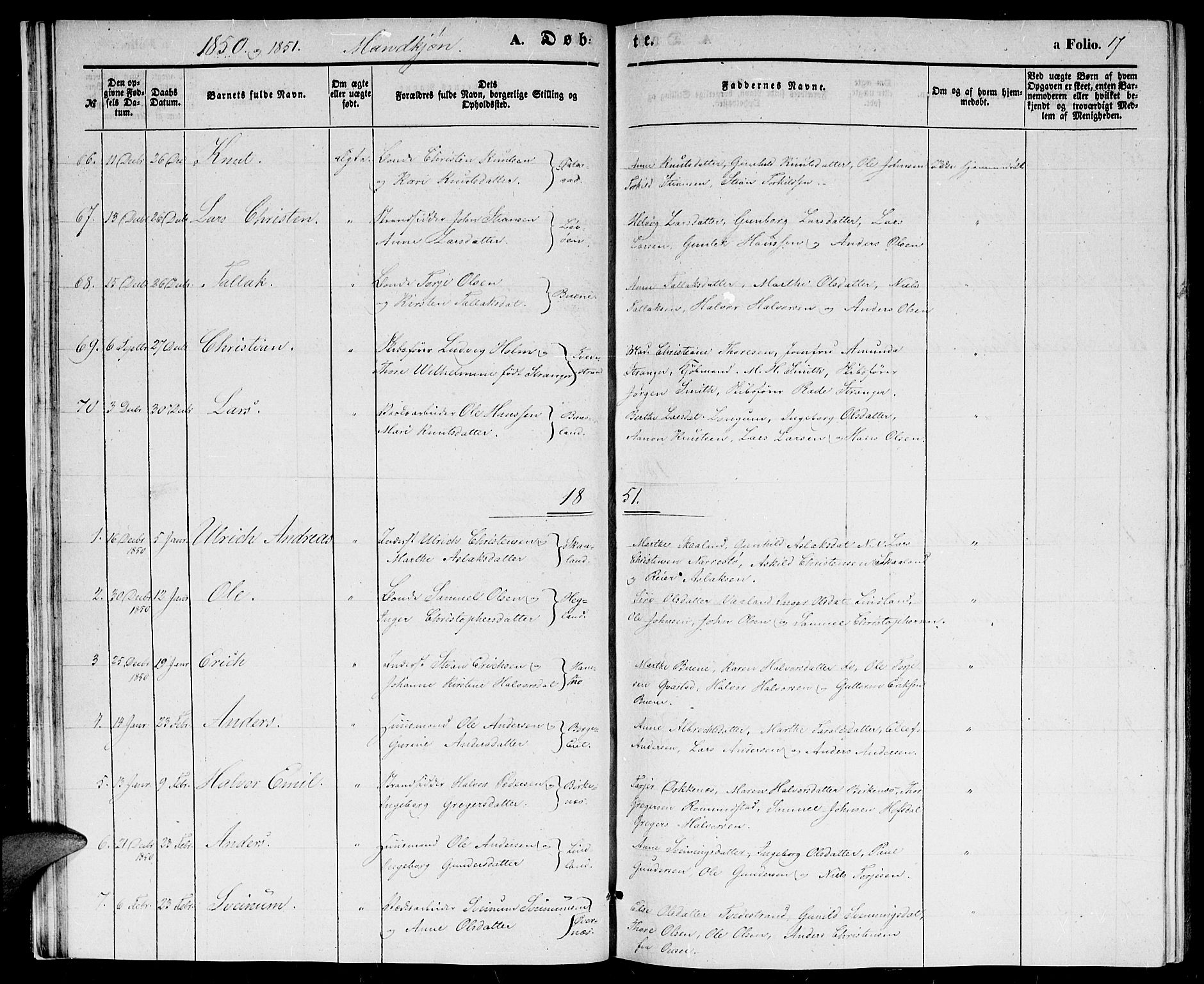 Holt sokneprestkontor, AV/SAK-1111-0021/F/Fb/L0007: Parish register (copy) no. B 7, 1849-1858, p. 17