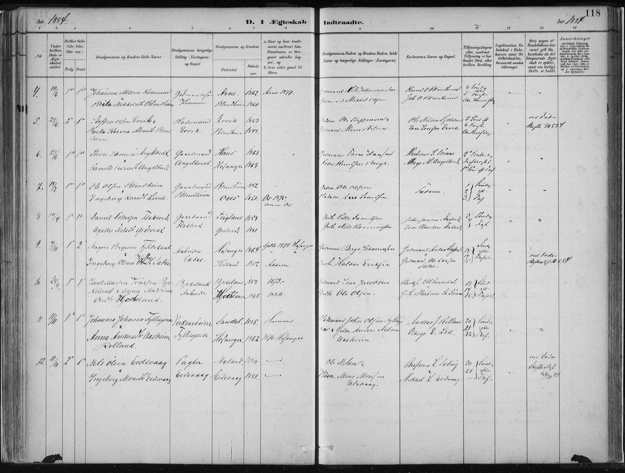 Hamre sokneprestembete, AV/SAB-A-75501/H/Ha/Haa/Haad/L0001: Parish register (official) no. D  1, 1882-1906, p. 118