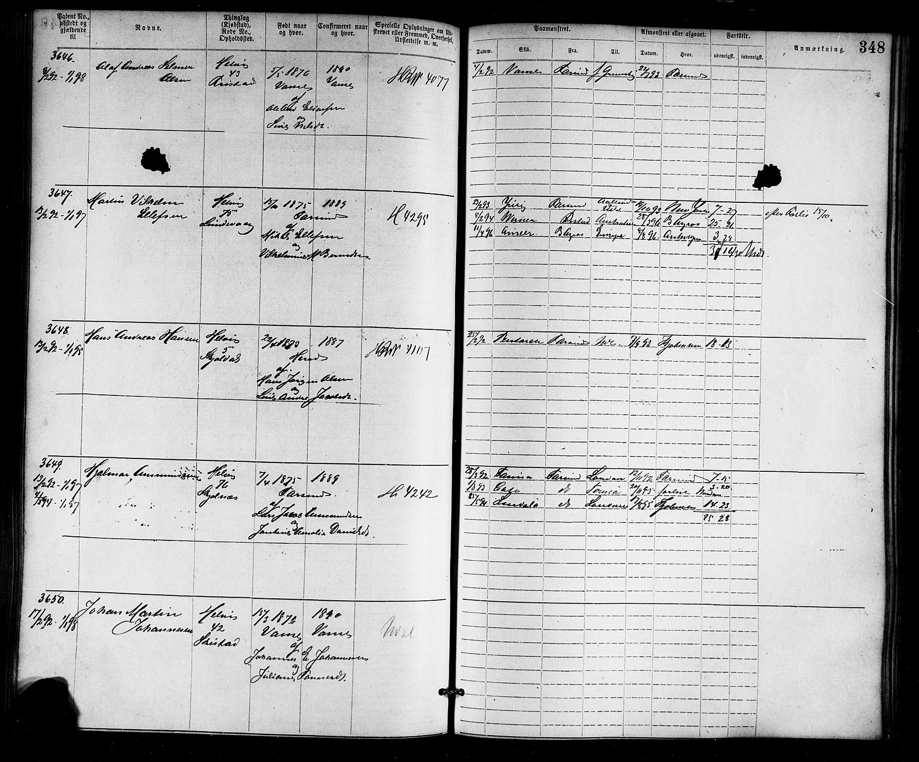 Farsund mønstringskrets, SAK/2031-0017/F/Fa/L0006: Annotasjonsrulle nr 1911-3805 med register, Z-3, 1877-1894, p. 385