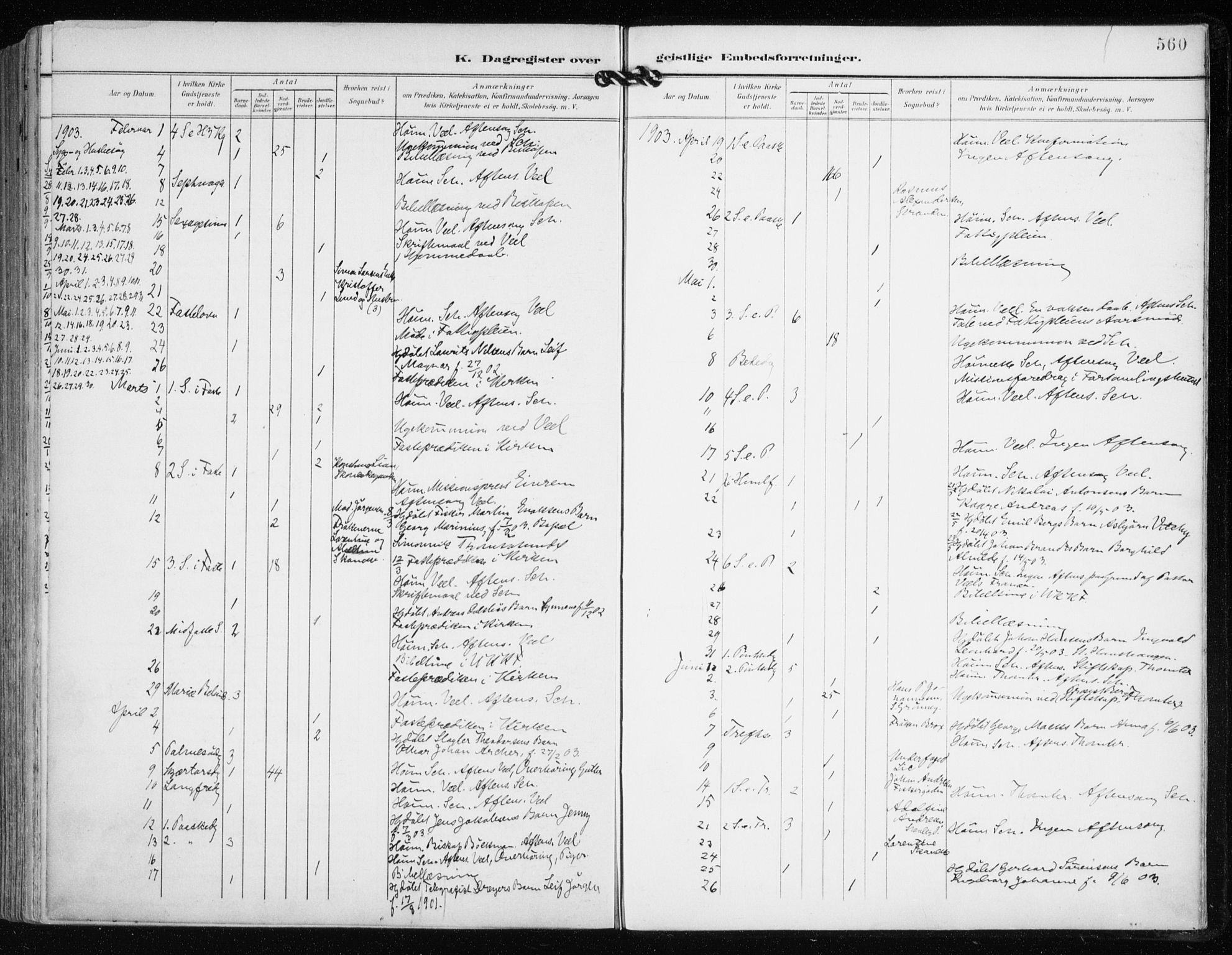 Tromsø sokneprestkontor/stiftsprosti/domprosti, AV/SATØ-S-1343/G/Ga/L0016kirke: Parish register (official) no. 16, 1899-1906, p. 560