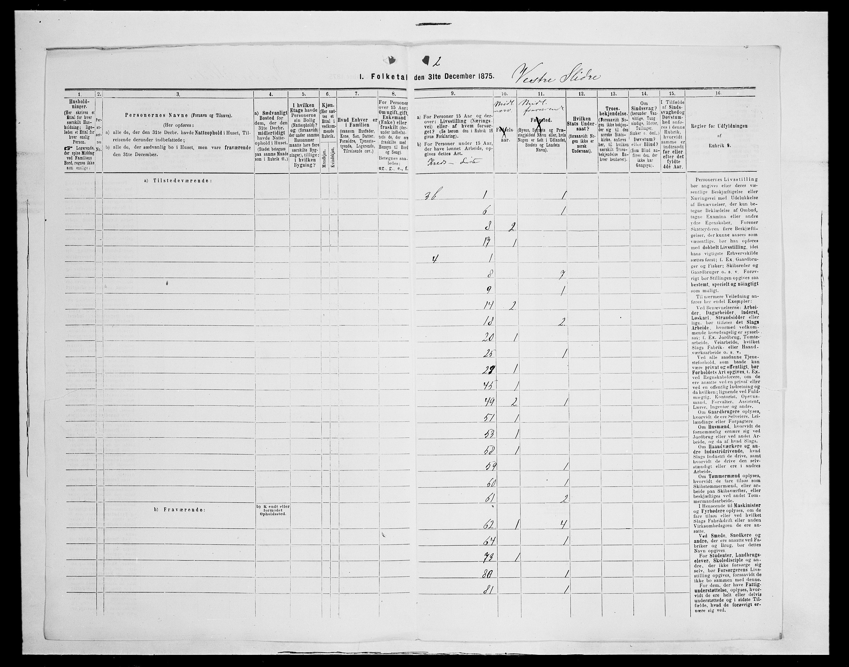 SAH, 1875 census for 0543P Vestre Slidre, 1875, p. 14