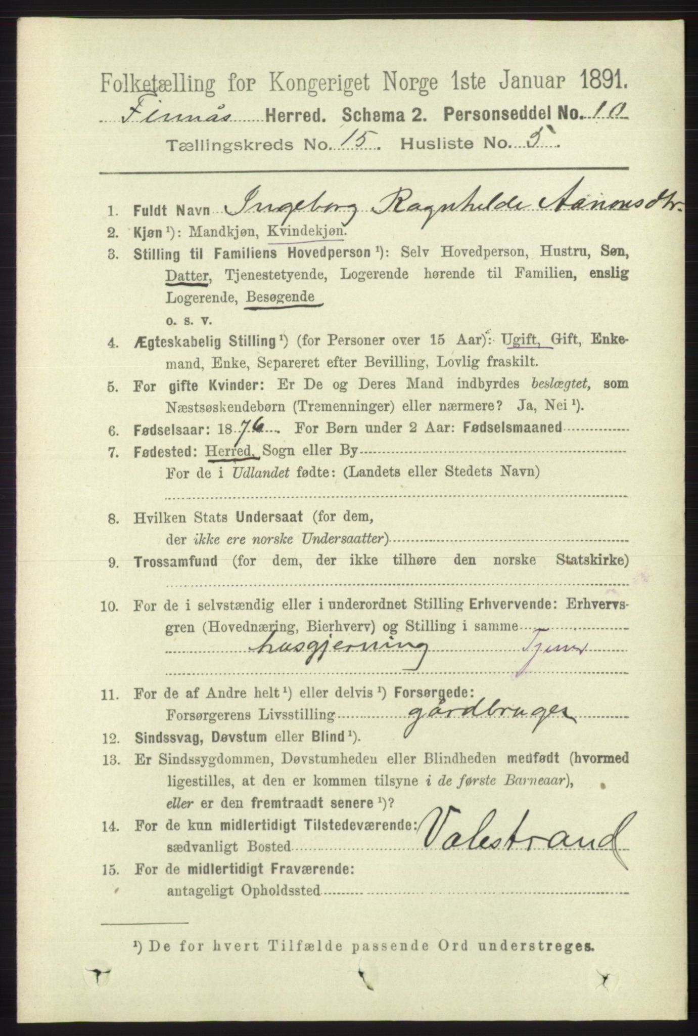 RA, 1891 census for 1218 Finnås, 1891, p. 5975