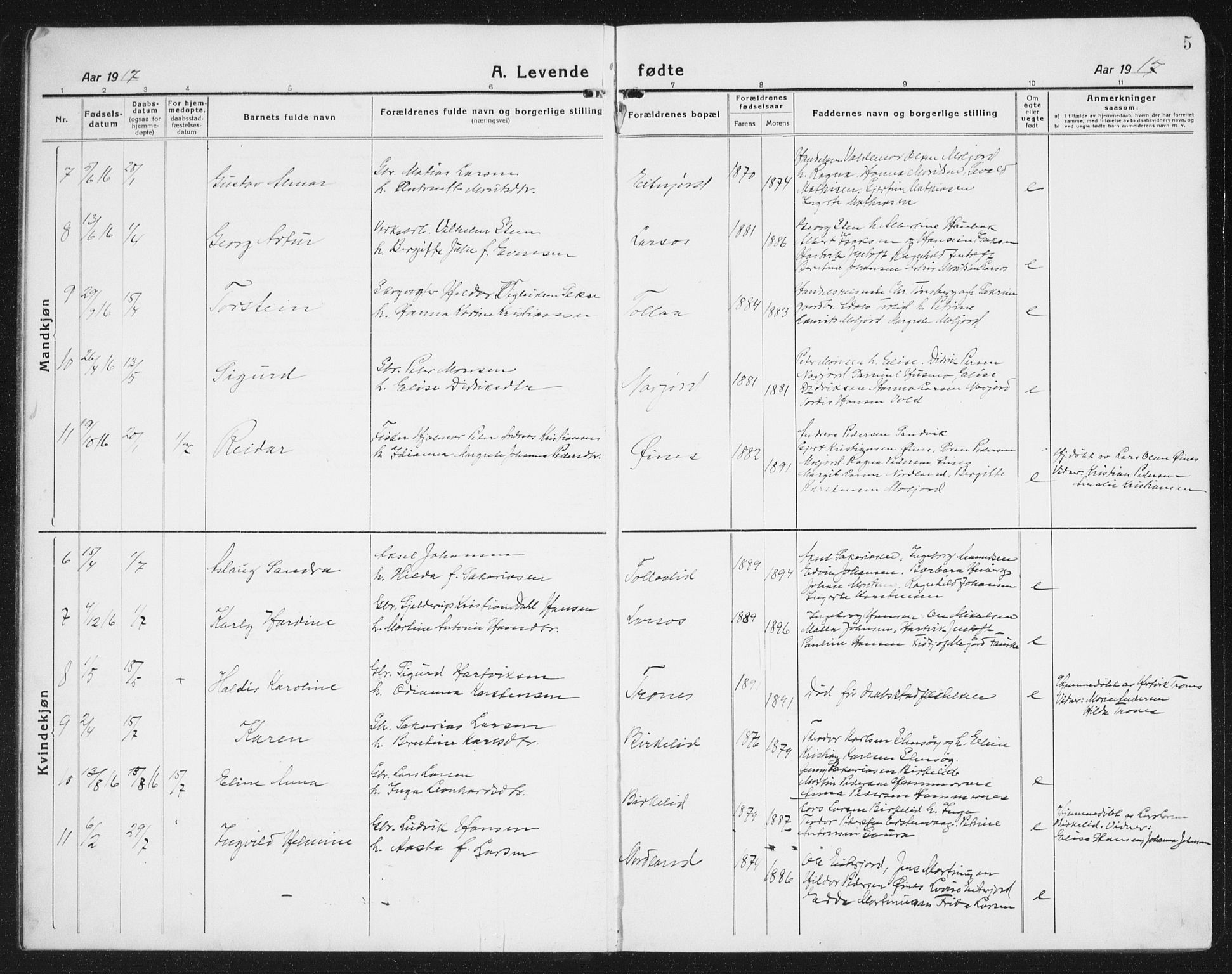 Ministerialprotokoller, klokkerbøker og fødselsregistre - Nordland, SAT/A-1459/846/L0656: Parish register (copy) no. 846C06, 1917-1936, p. 5