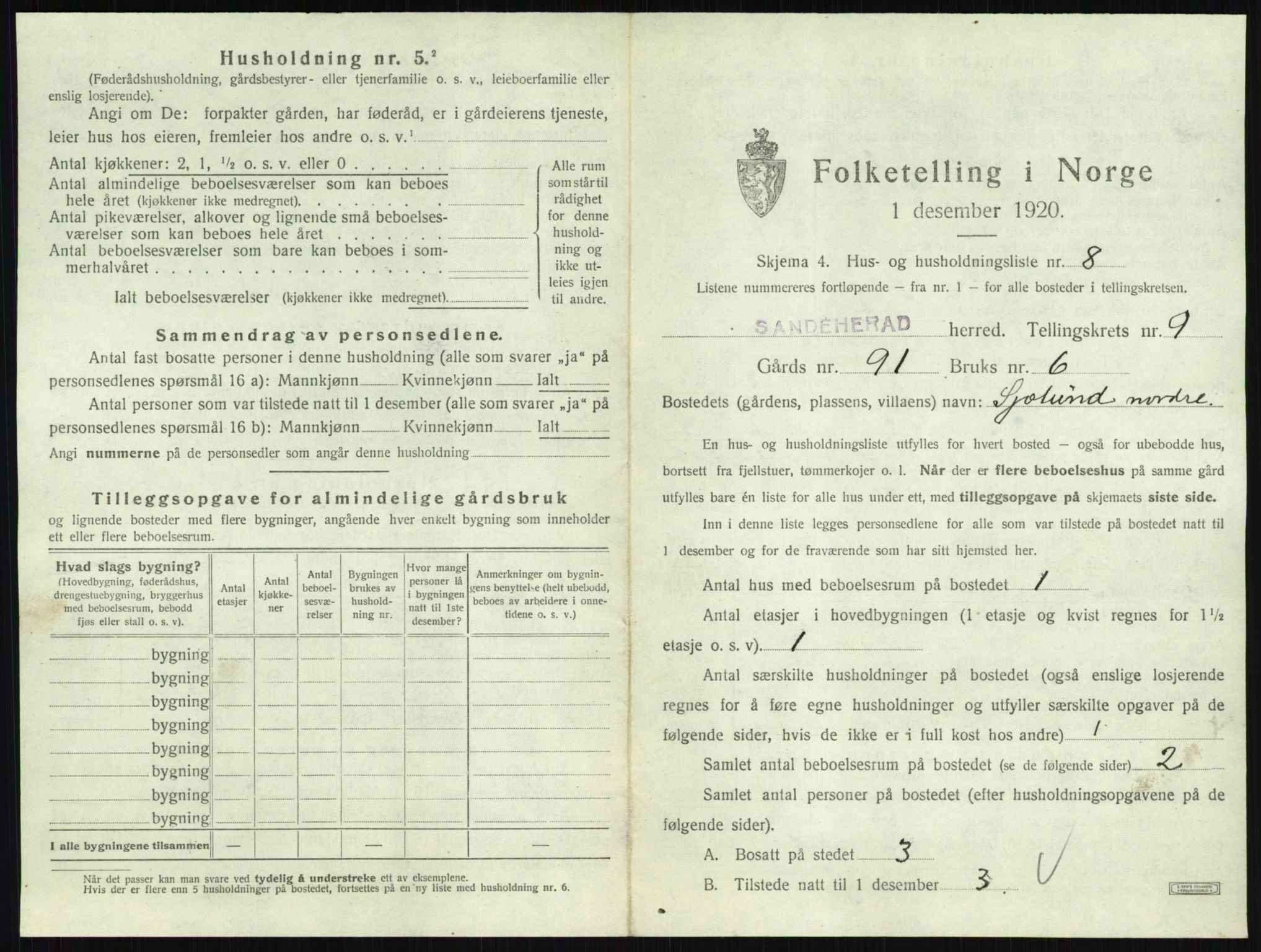 SAKO, 1920 census for Sandeherred, 1920, p. 1953
