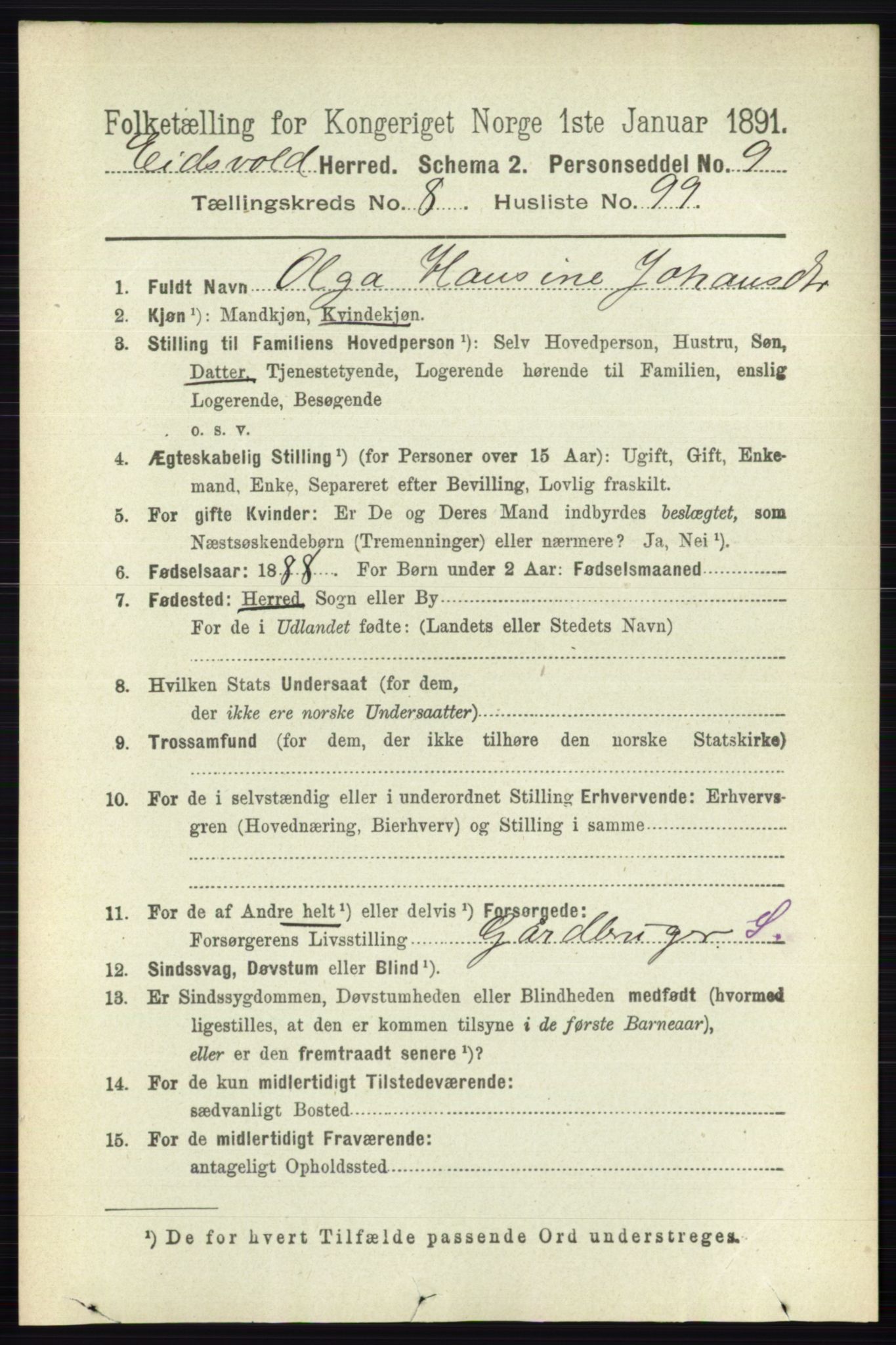 RA, 1891 census for 0237 Eidsvoll, 1891, p. 5881