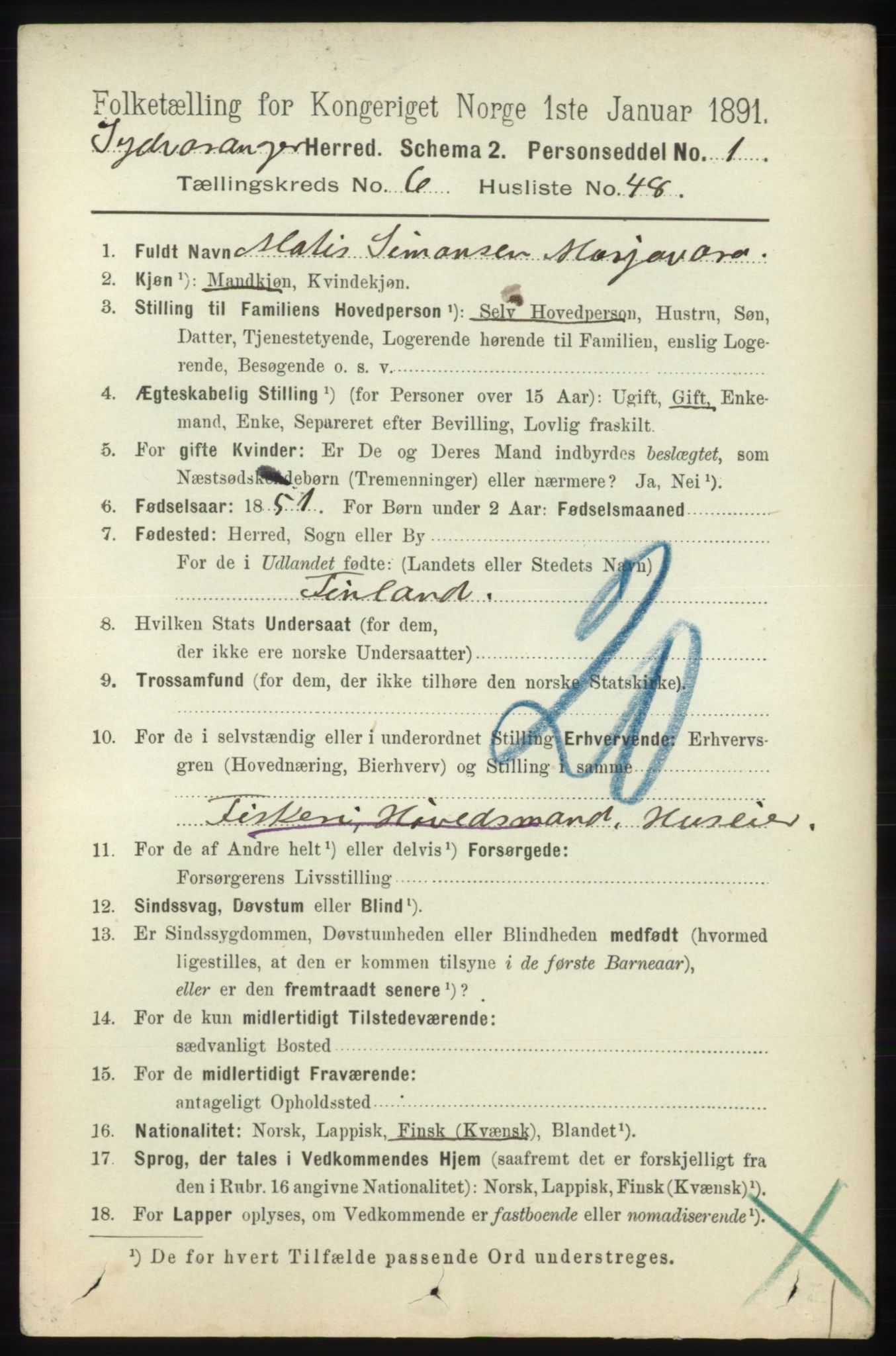 RA, 1891 census for 2030 Sør-Varanger, 1891, p. 2218