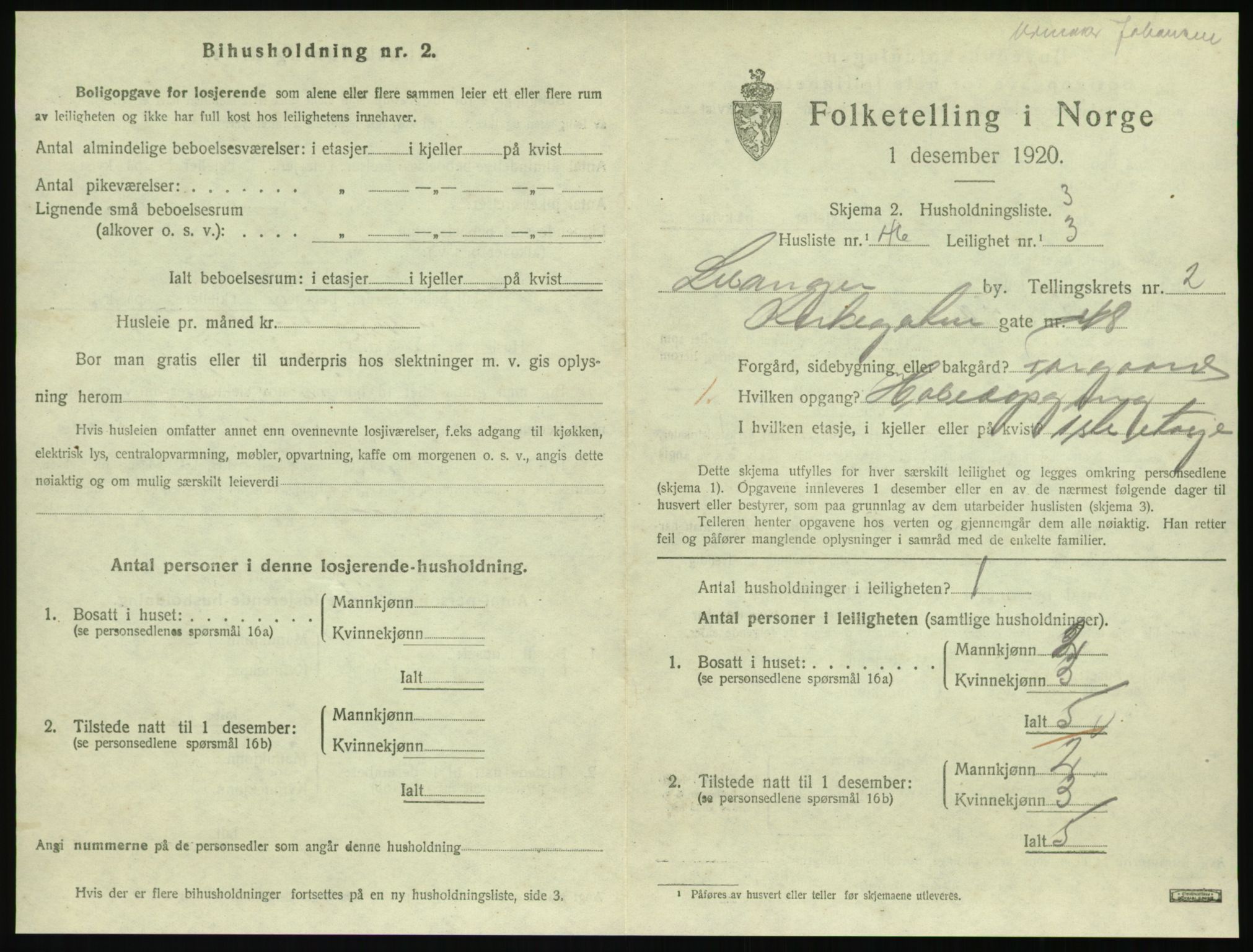 SAT, 1920 census for Levanger town, 1920, p. 998