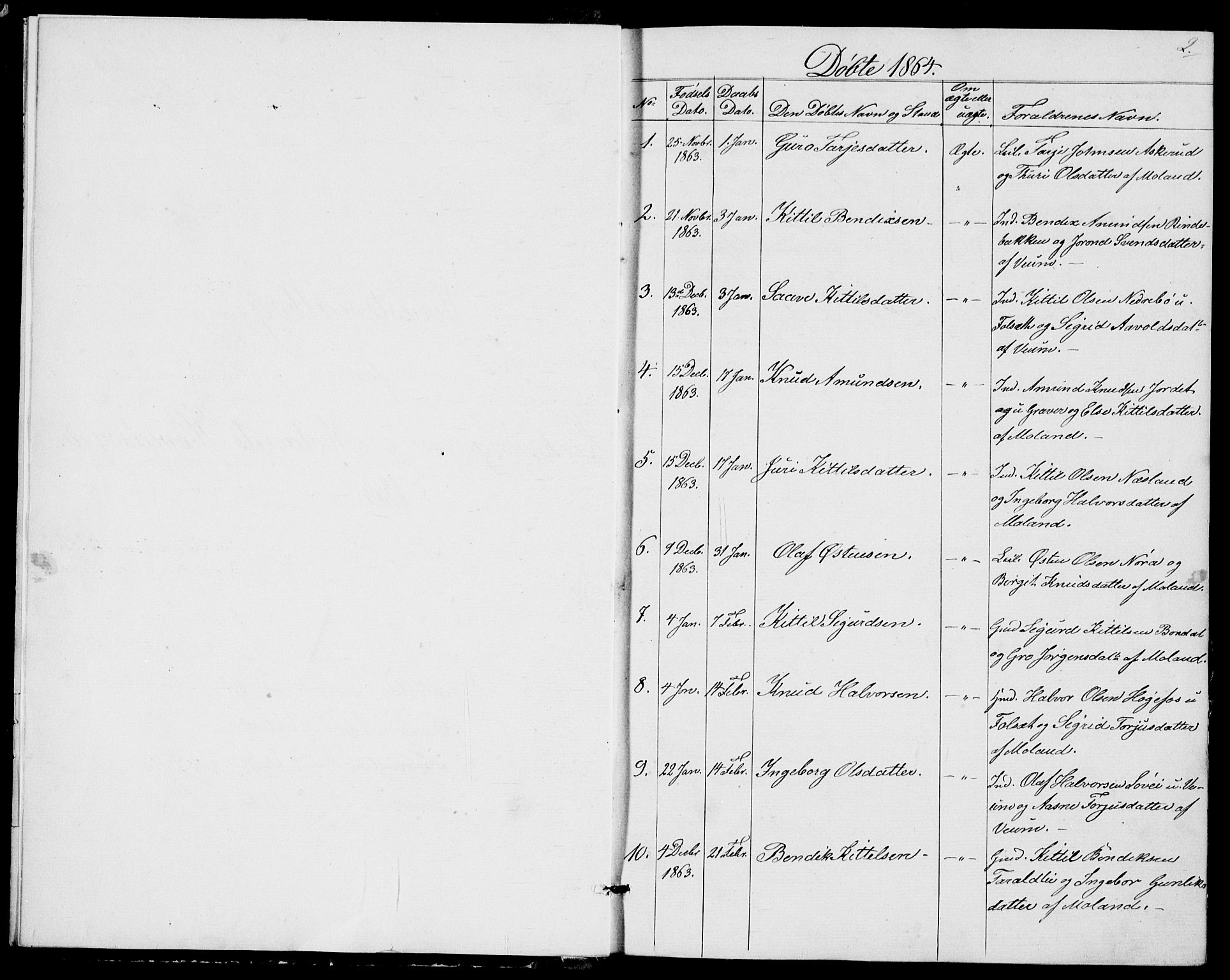 Fyresdal kirkebøker, SAKO/A-263/G/Ga/L0004: Parish register (copy) no. I 4, 1864-1892, p. 2