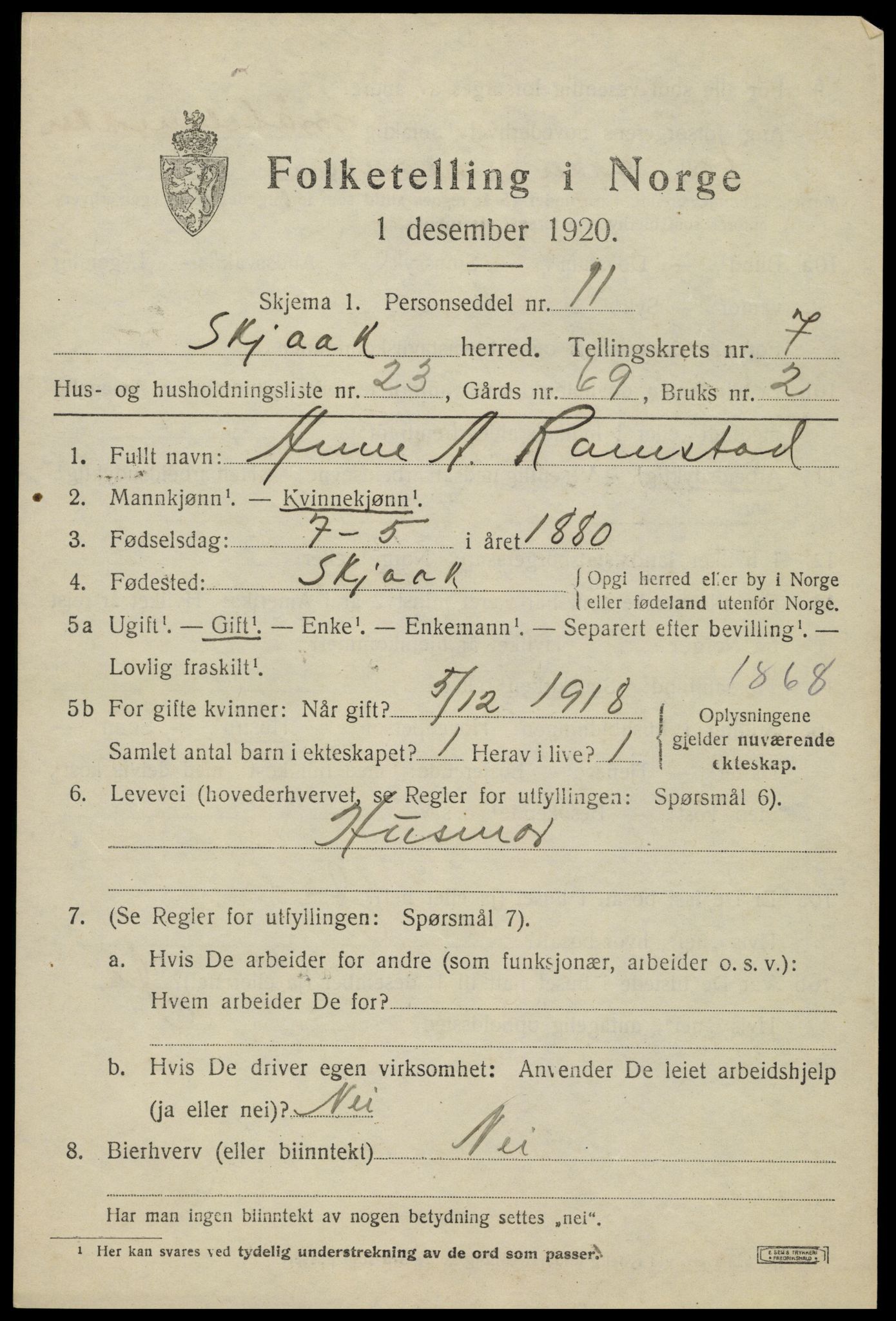 SAH, 1920 census for Skjåk, 1920, p. 3712