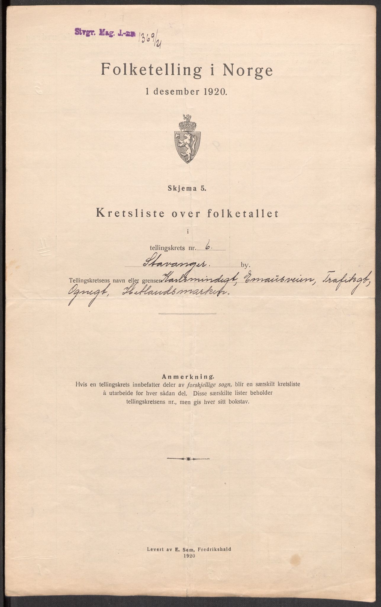 SAST, 1920 census for Stavanger, 1920, p. 22