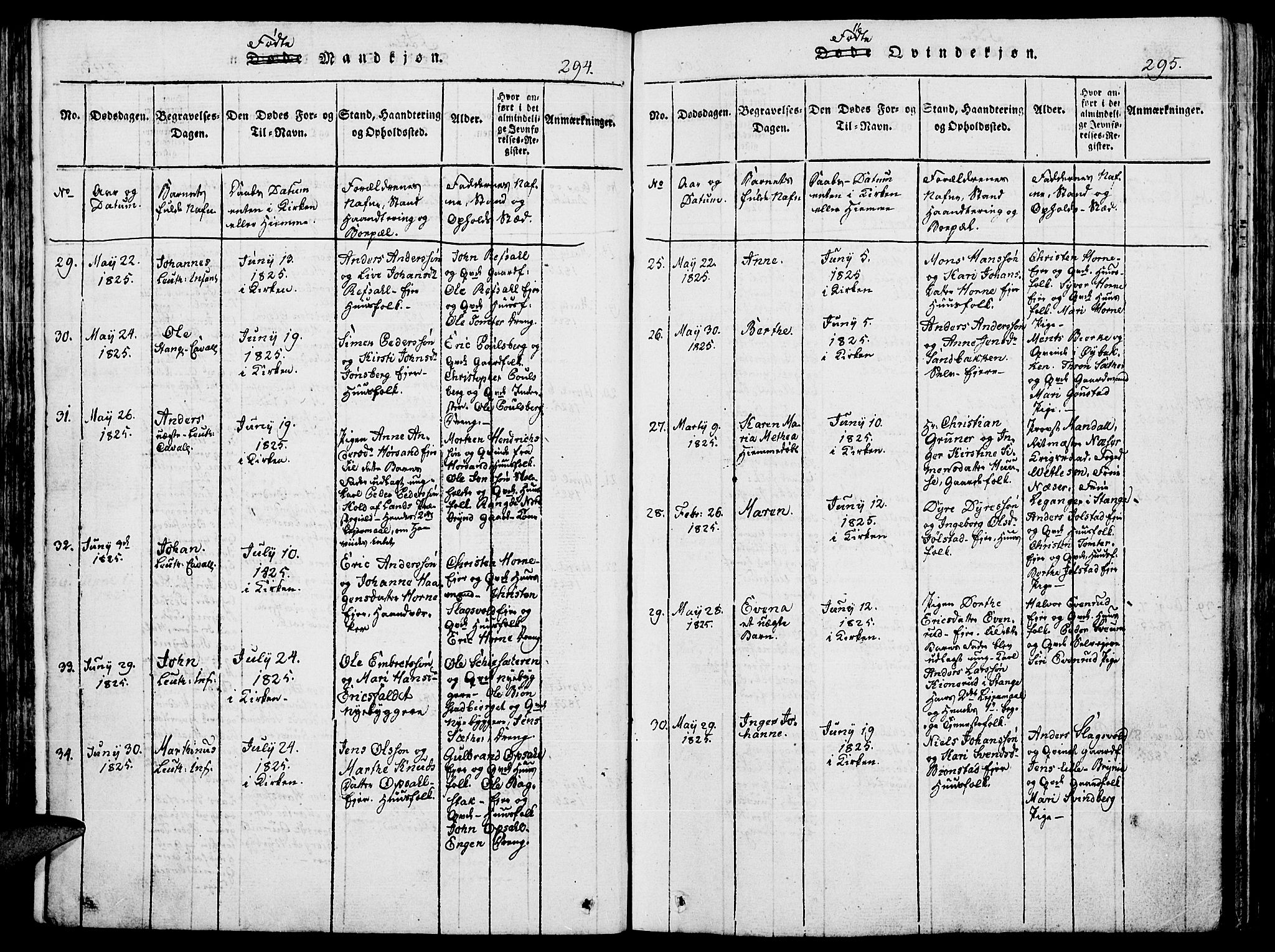 Romedal prestekontor, AV/SAH-PREST-004/K/L0002: Parish register (official) no. 2, 1814-1828, p. 294-295