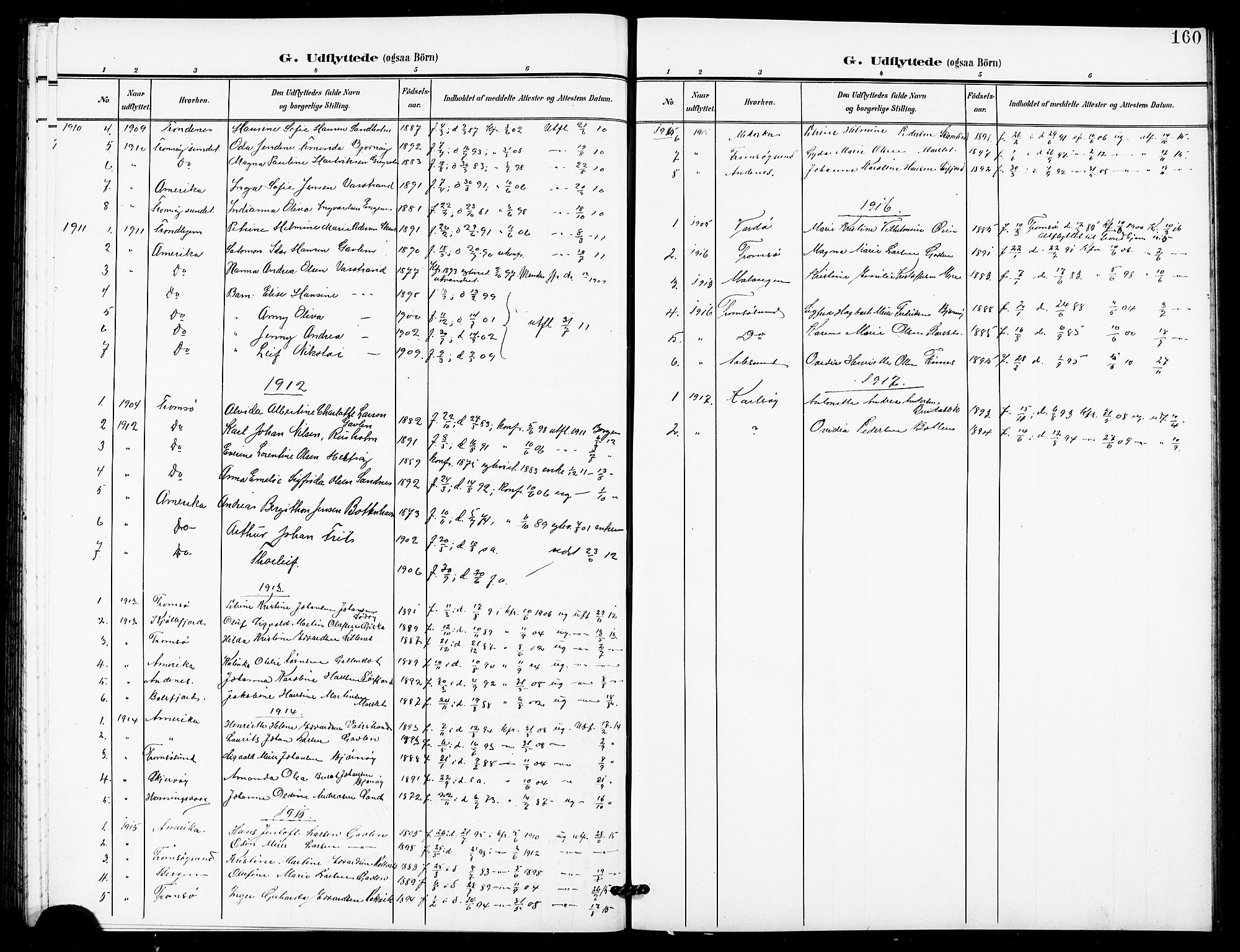 Lenvik sokneprestembete, SATØ/S-1310/H/Ha/Hab/L0022klokker: Parish register (copy) no. 22, 1901-1918, p. 160