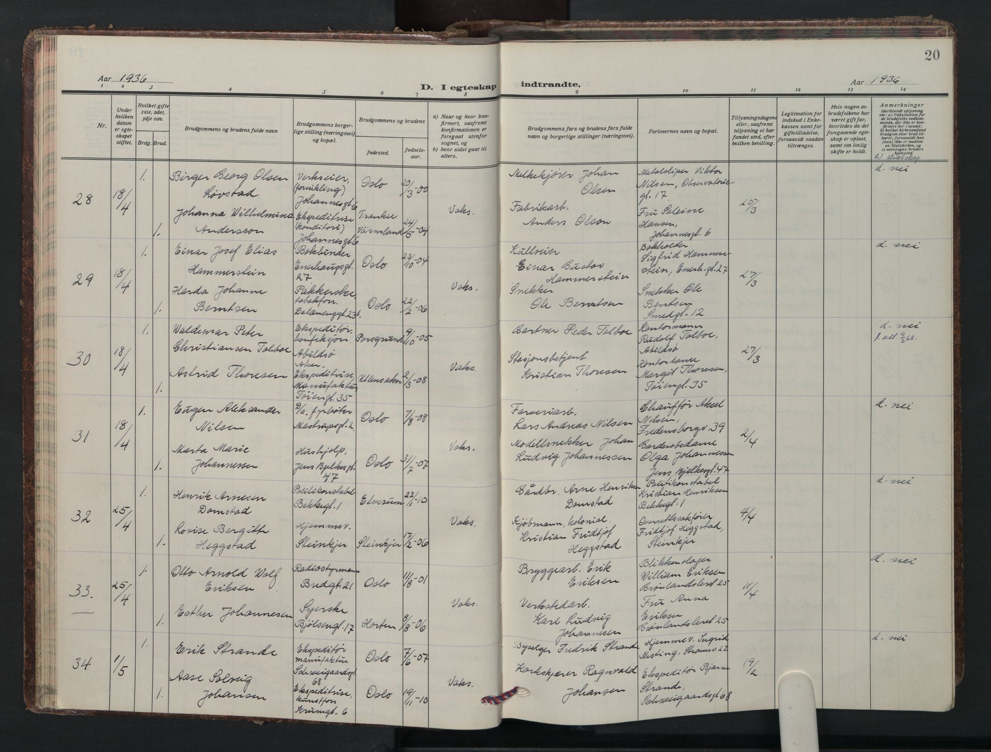 Grønland prestekontor Kirkebøker, AV/SAO-A-10848/F/Fa/L0020: Parish register (official) no. 20, 1935-1946, p. 20