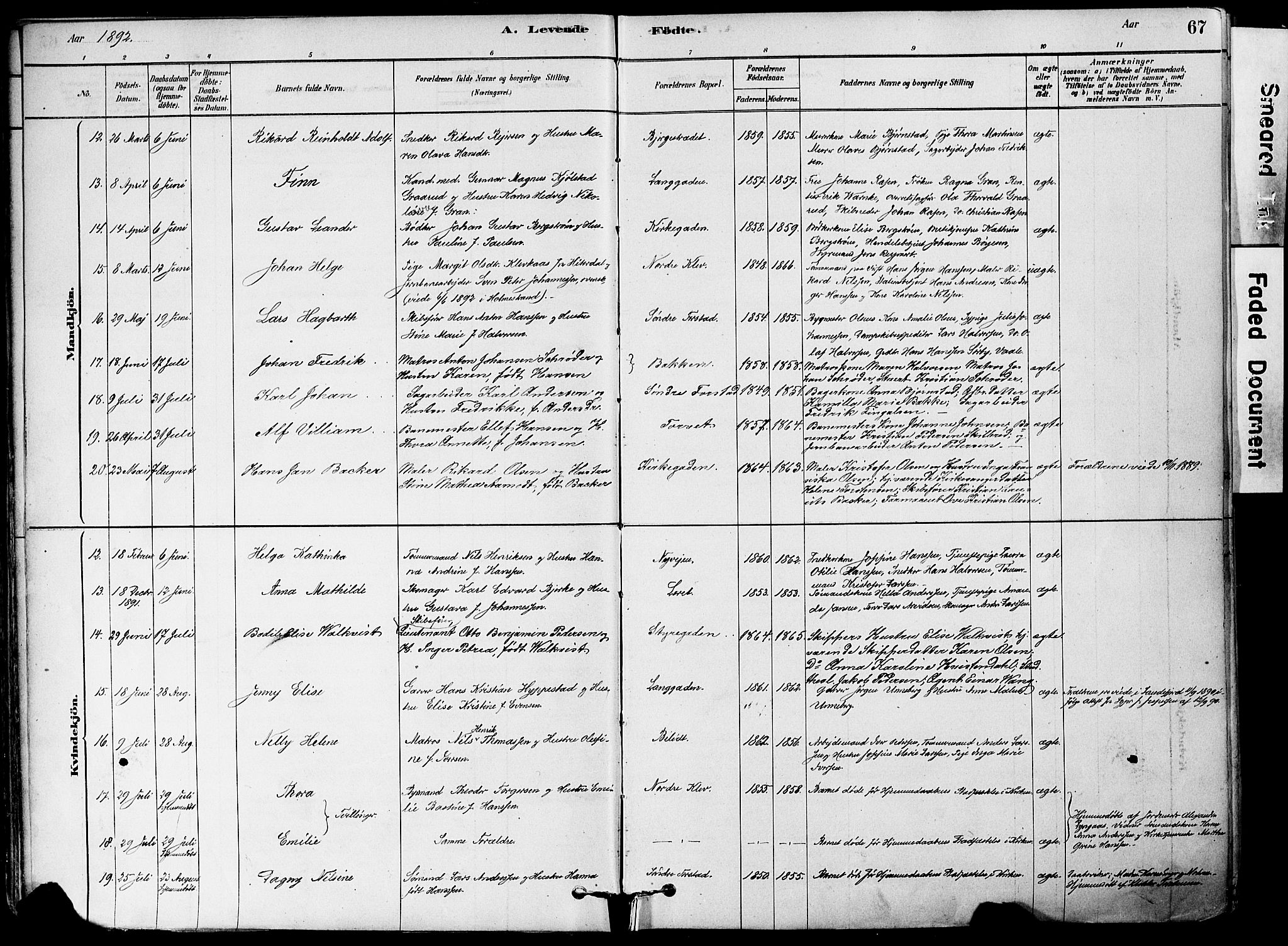 Holmestrand kirkebøker, AV/SAKO-A-346/F/Fa/L0004: Parish register (official) no. 4, 1880-1901, p. 67